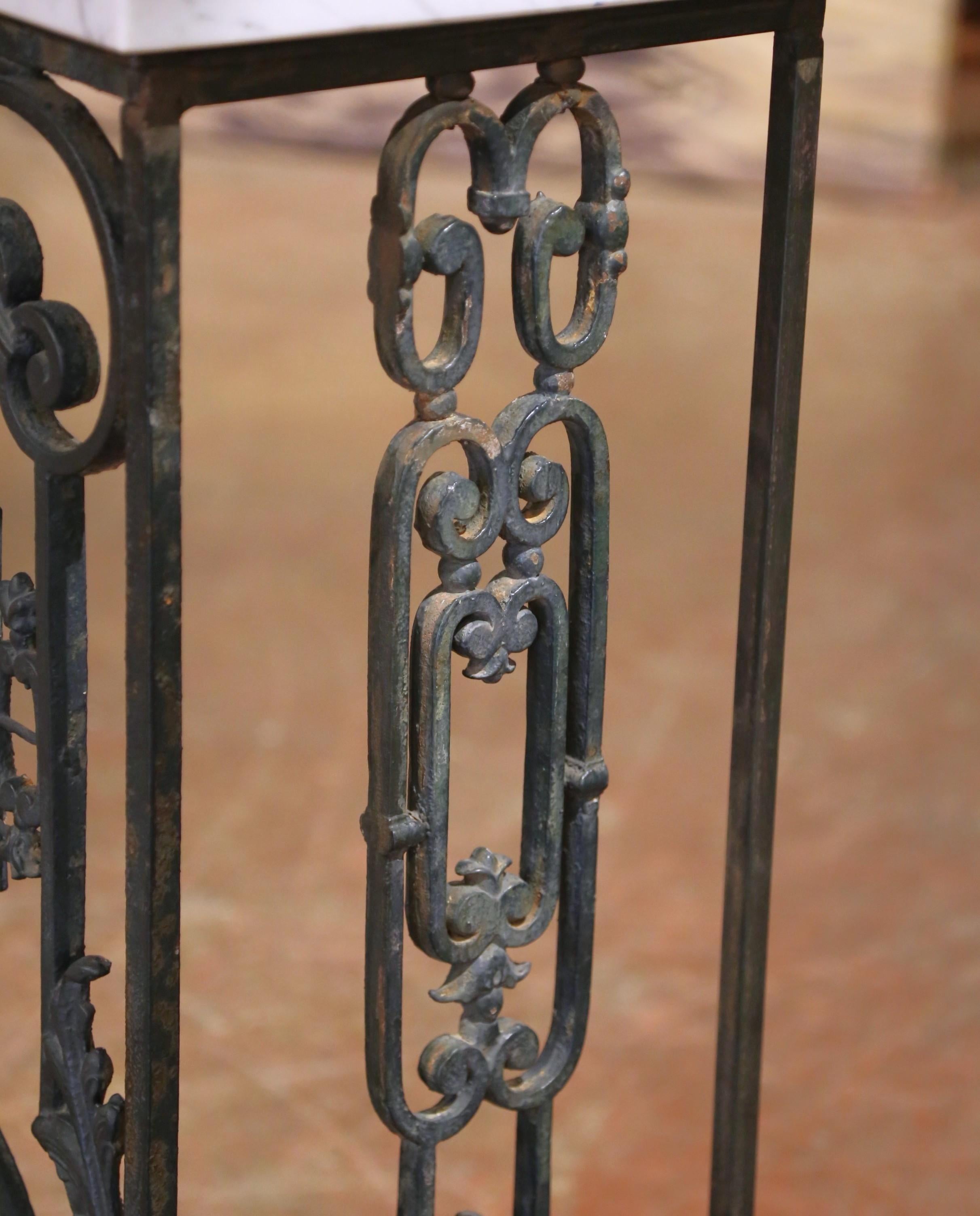Pair of 19th C. French Louis XV Iron Console Tables with Marble Tops For Sale 8