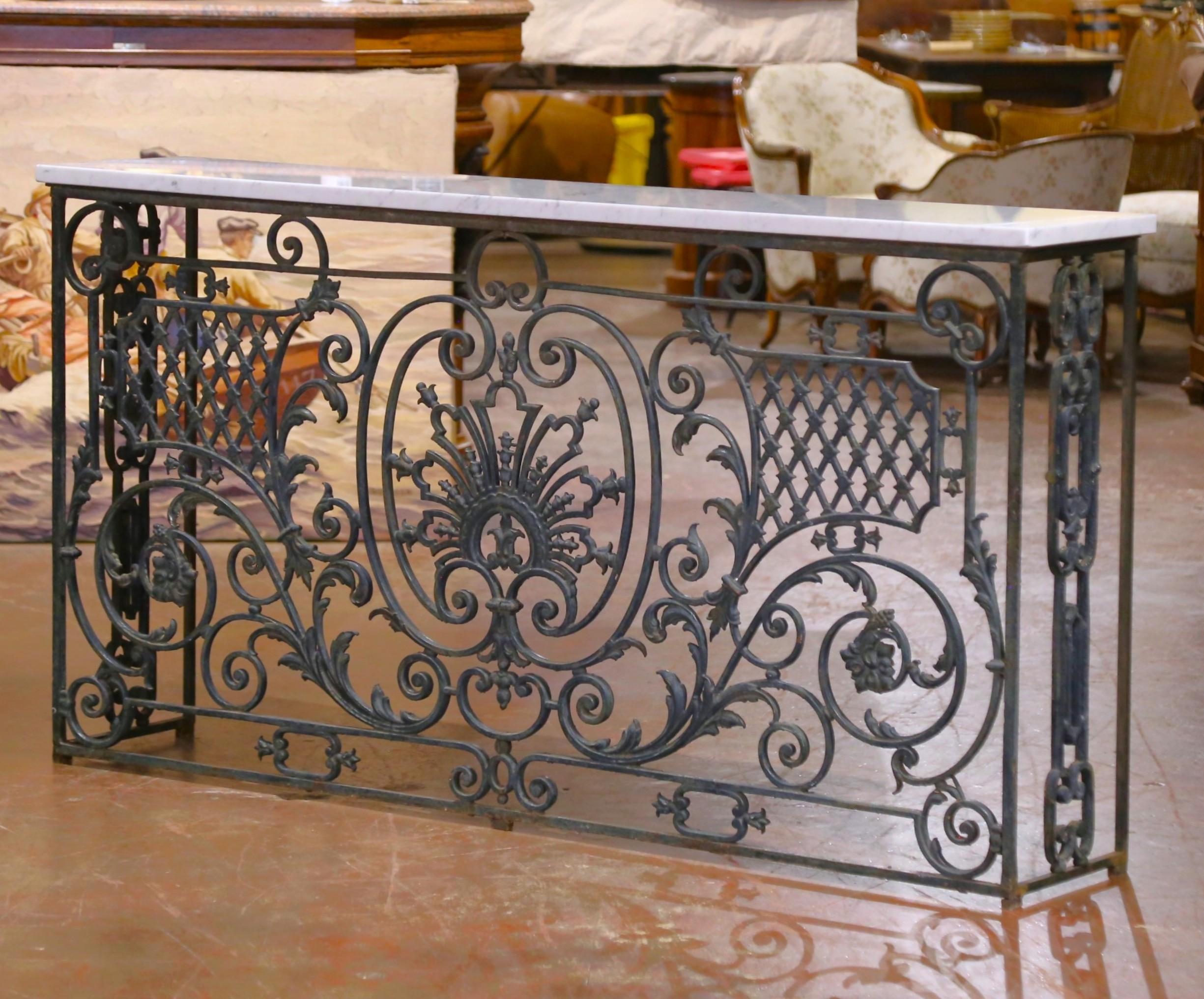 19th Century Pair of 19th C. French Louis XV Iron Console Tables with Marble Tops For Sale