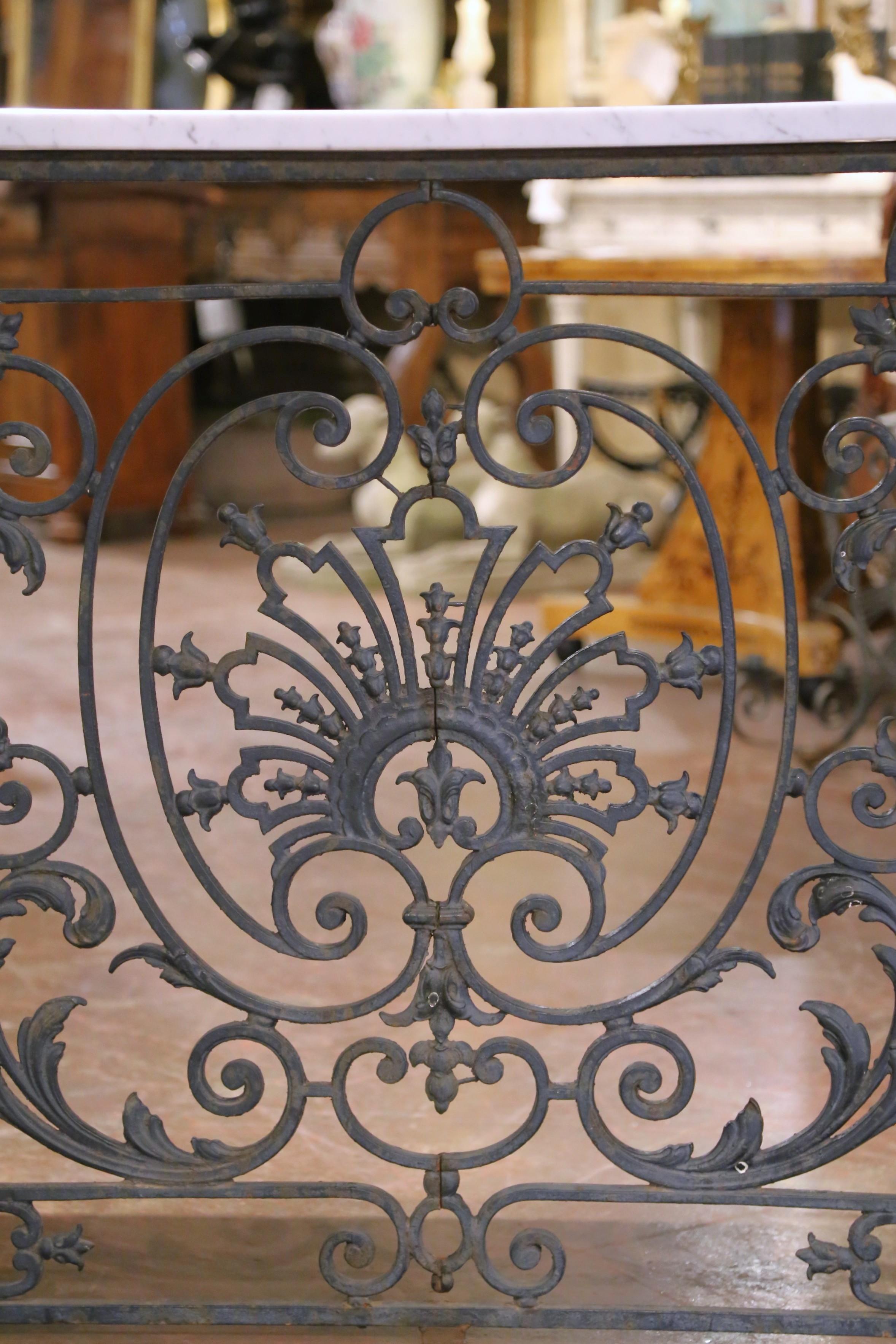Pair of 19th C. French Louis XV Iron Console Tables with Marble Tops For Sale 3