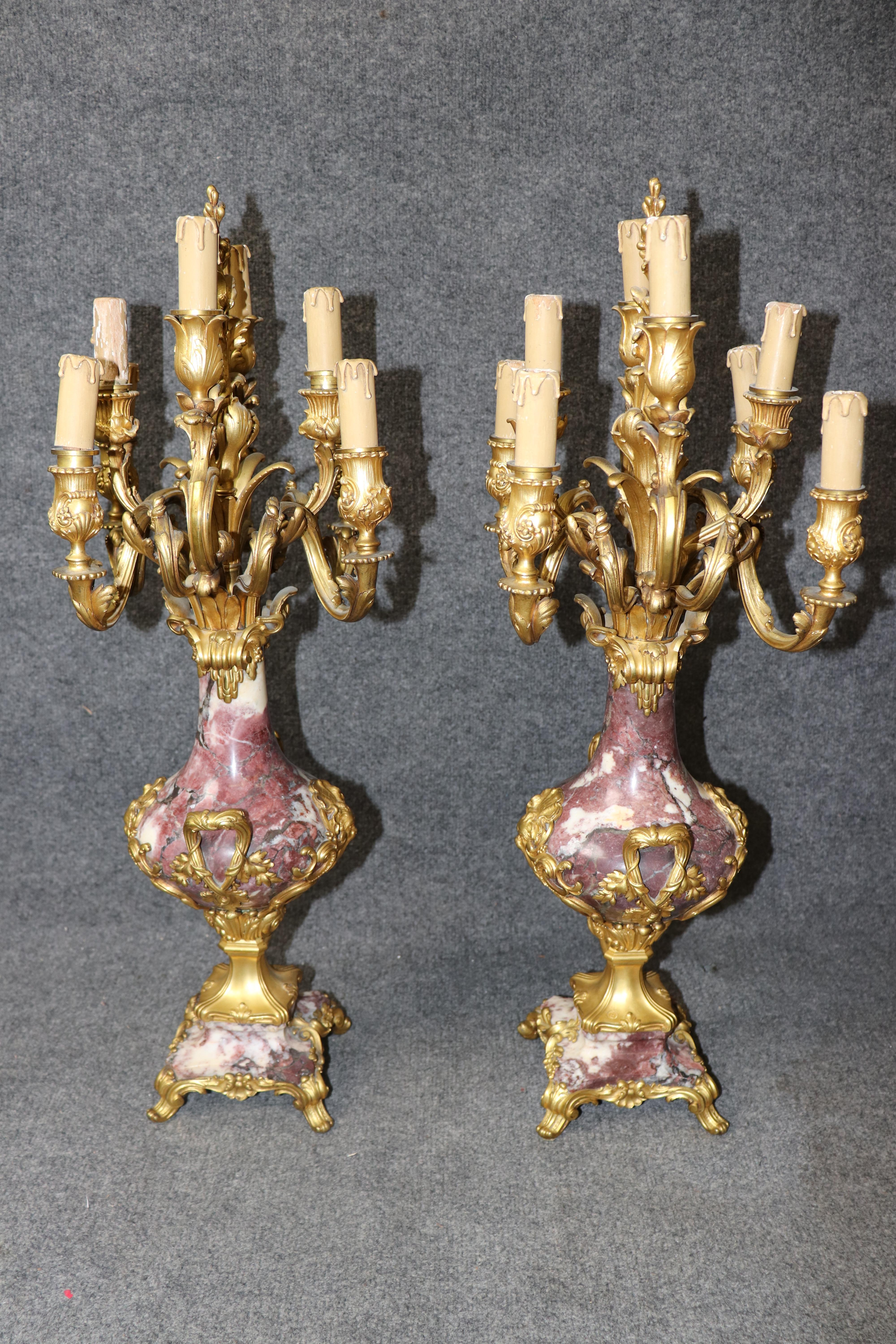 Hand-Carved Pair of 19th C. French Louis XV Style Bronze Mounted Candelabras By Susse Frères For Sale