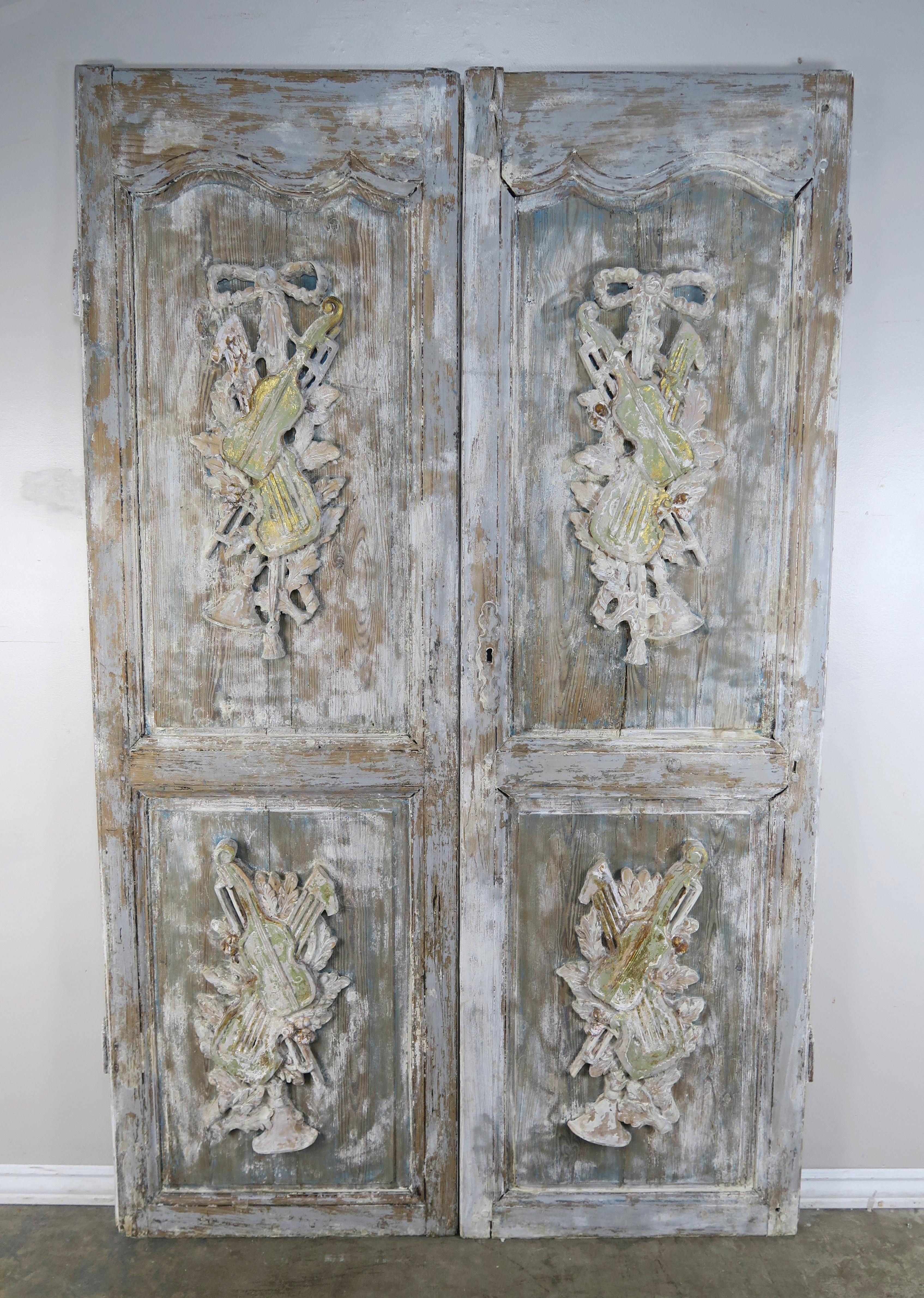 Pair of 19th Century French Louis XV Style Carved Painted Doors 7