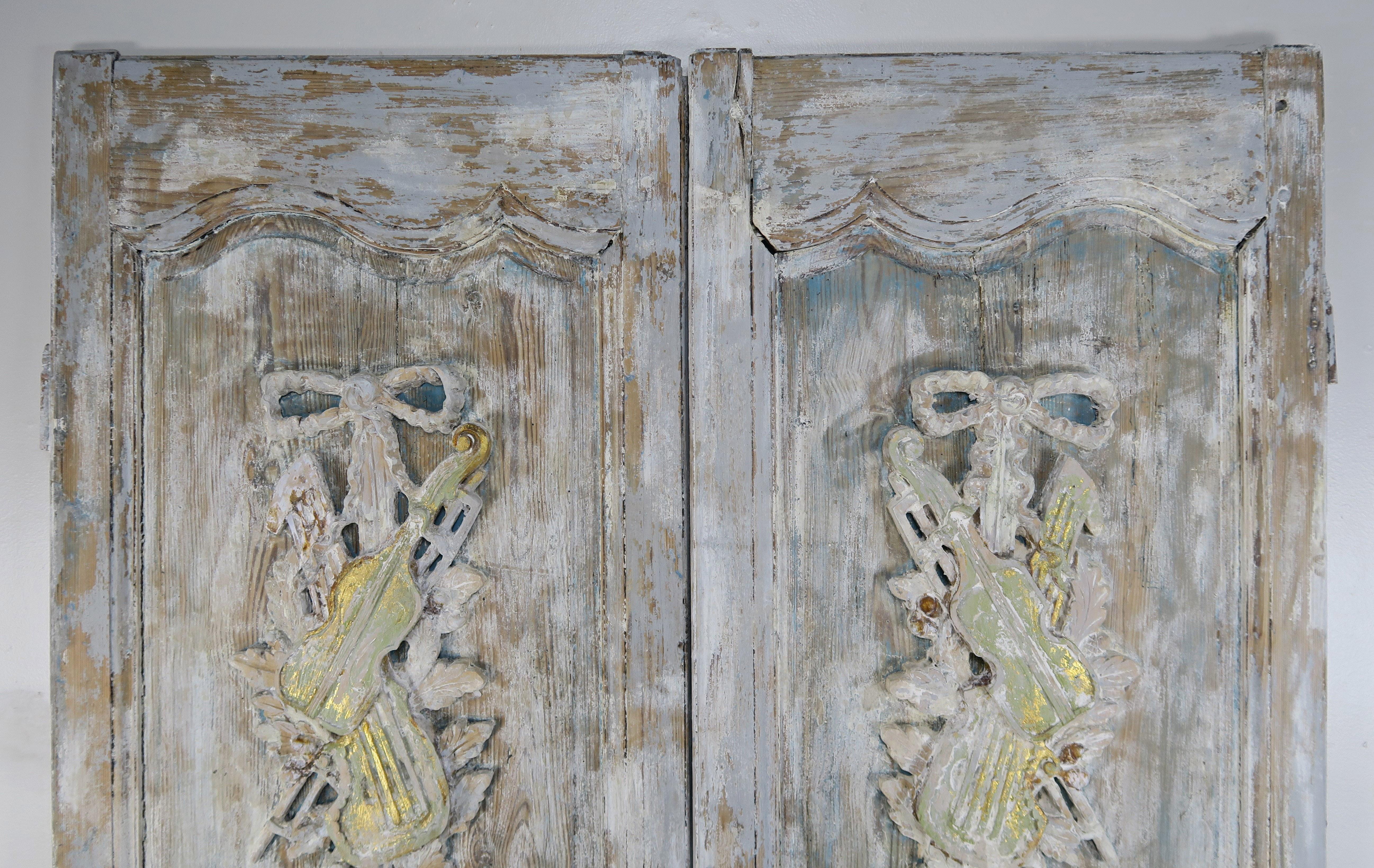 Pair of 19th Century French Louis XV Style Carved Painted Doors 3