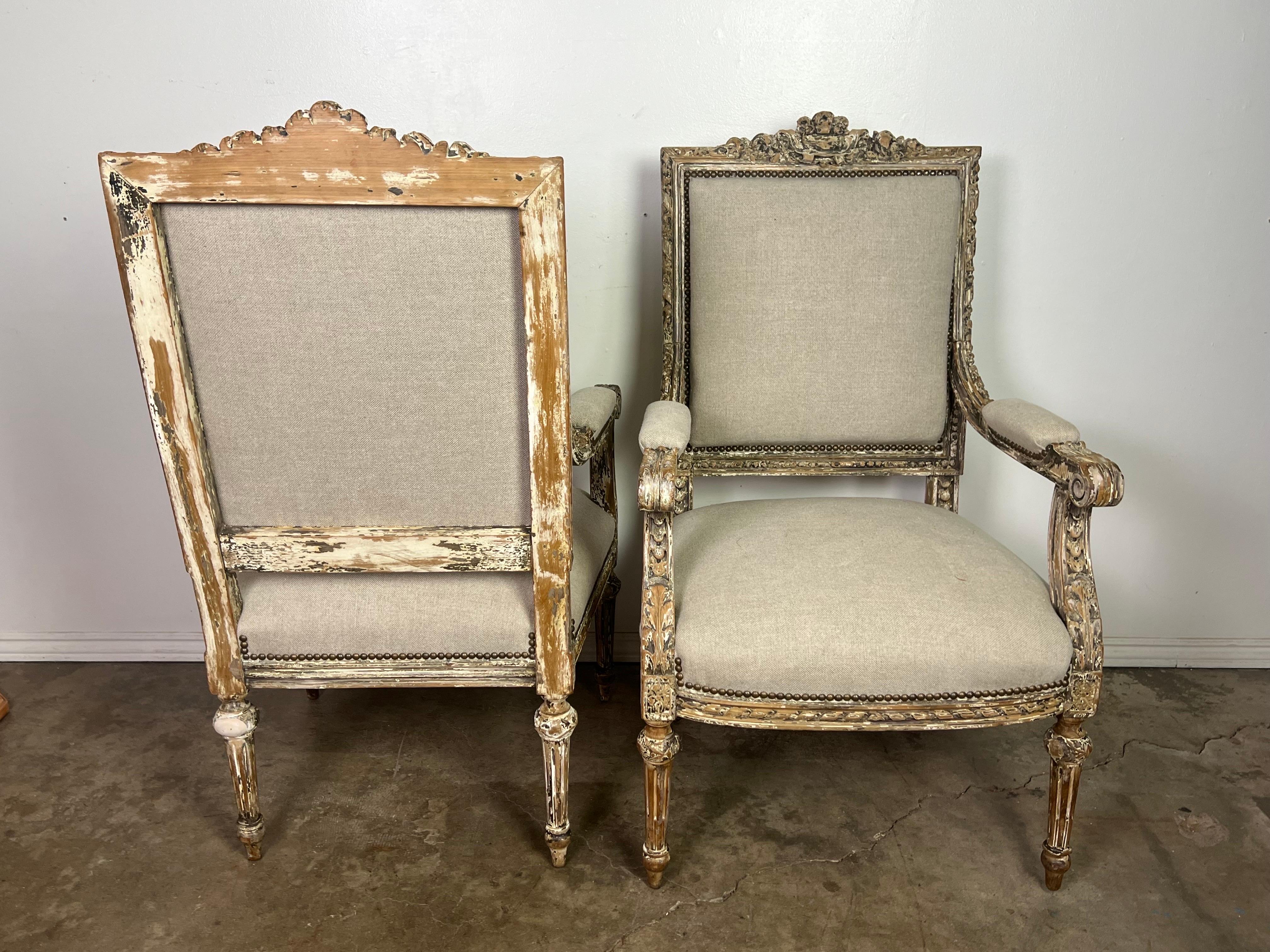 Pair of 19th C. French Louis XVI Painted Armchairs 5
