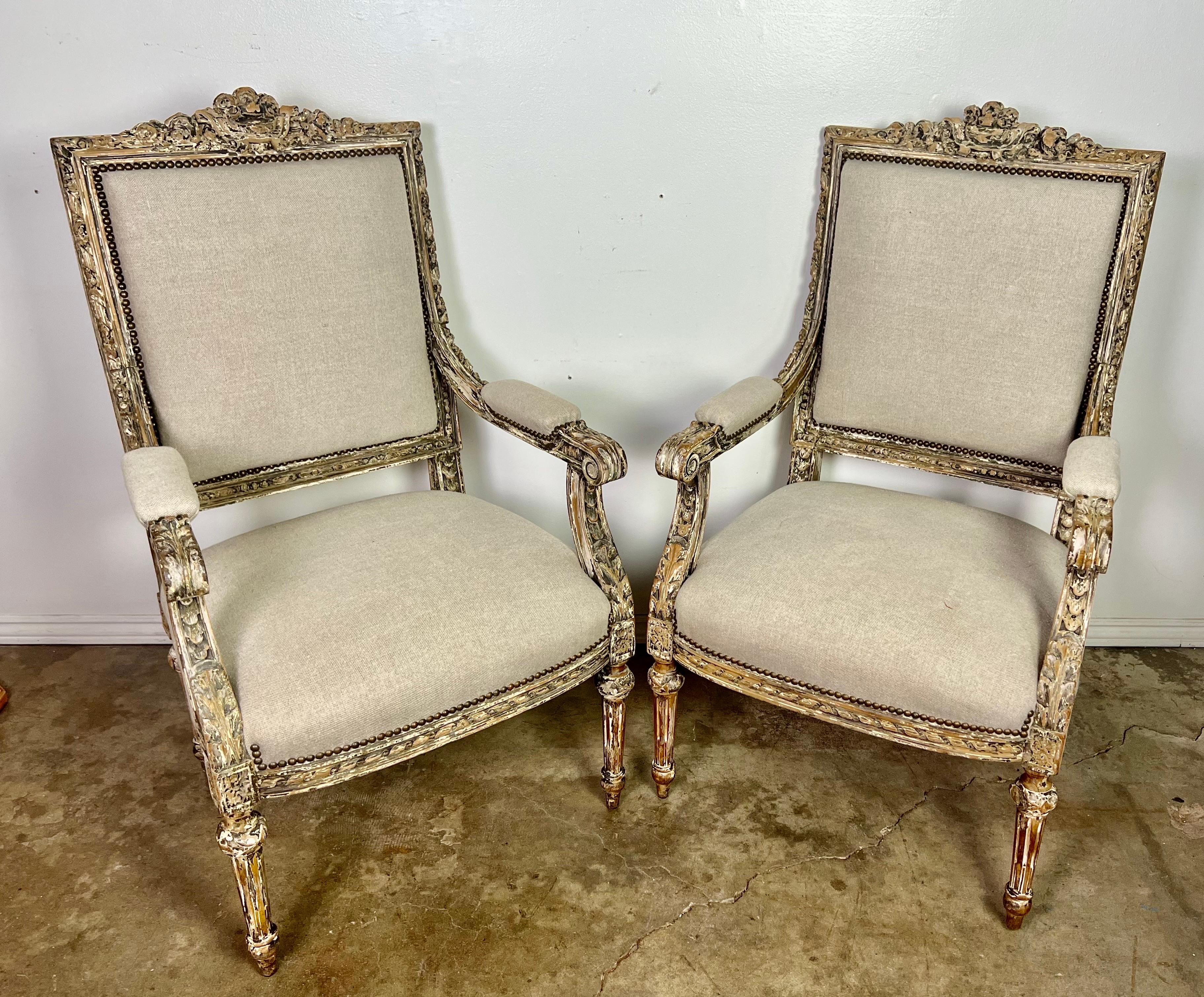Pair of 19th C. French Louis XVI Painted Armchairs 10