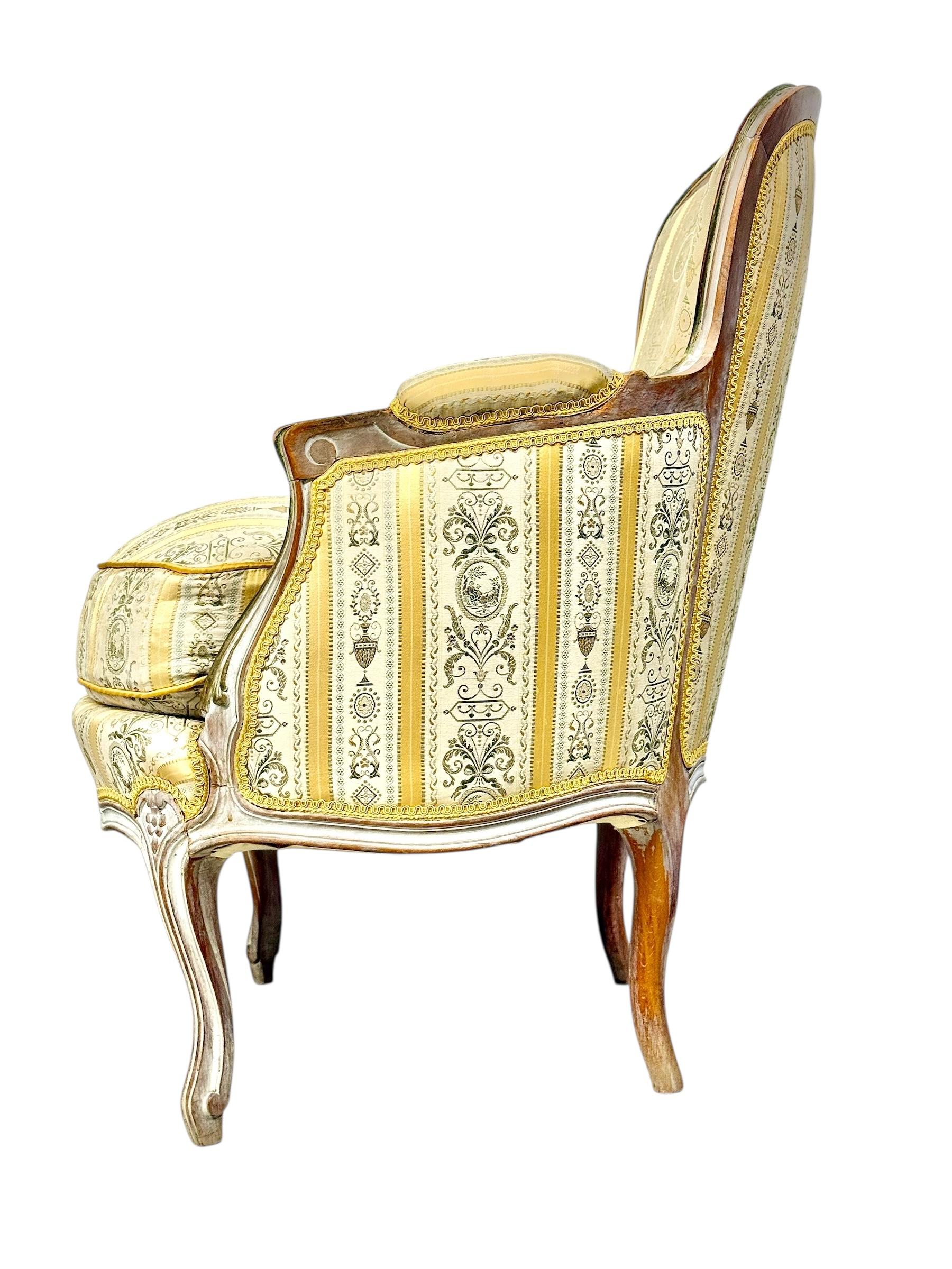 Pair of 19th c. French Louis XVI Style Bergères with Silk Blend Satin Upholstery For Sale 5