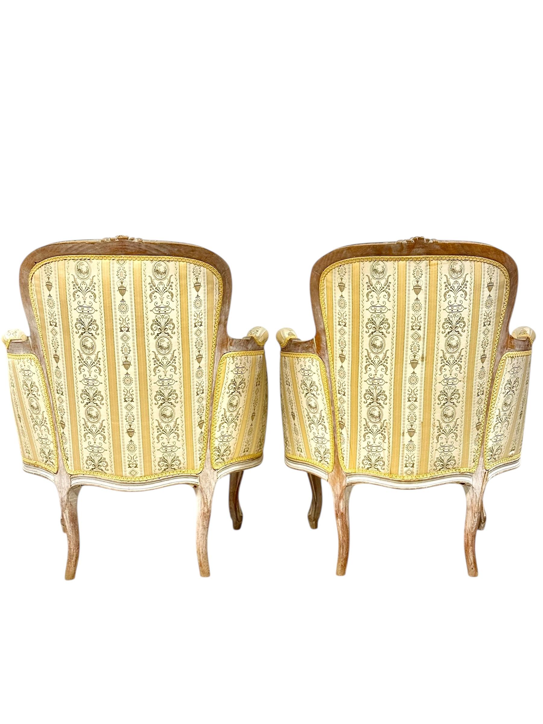 Pair of 19th c. French Louis XVI Style Bergères with Silk Blend Satin Upholstery For Sale 10