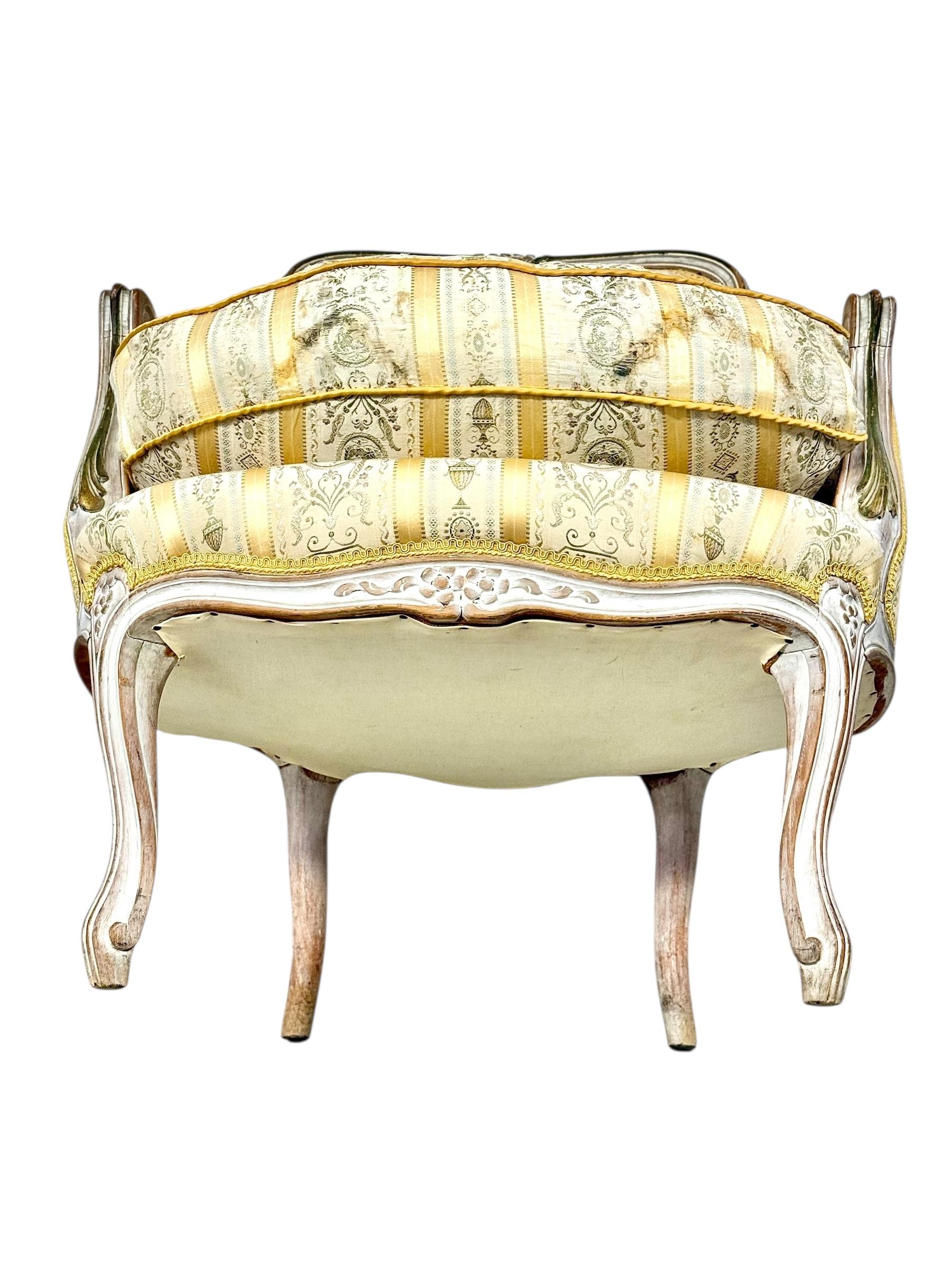 Pair of 19th c. French Louis XVI Style Bergères with Silk Blend Satin Upholstery For Sale 14