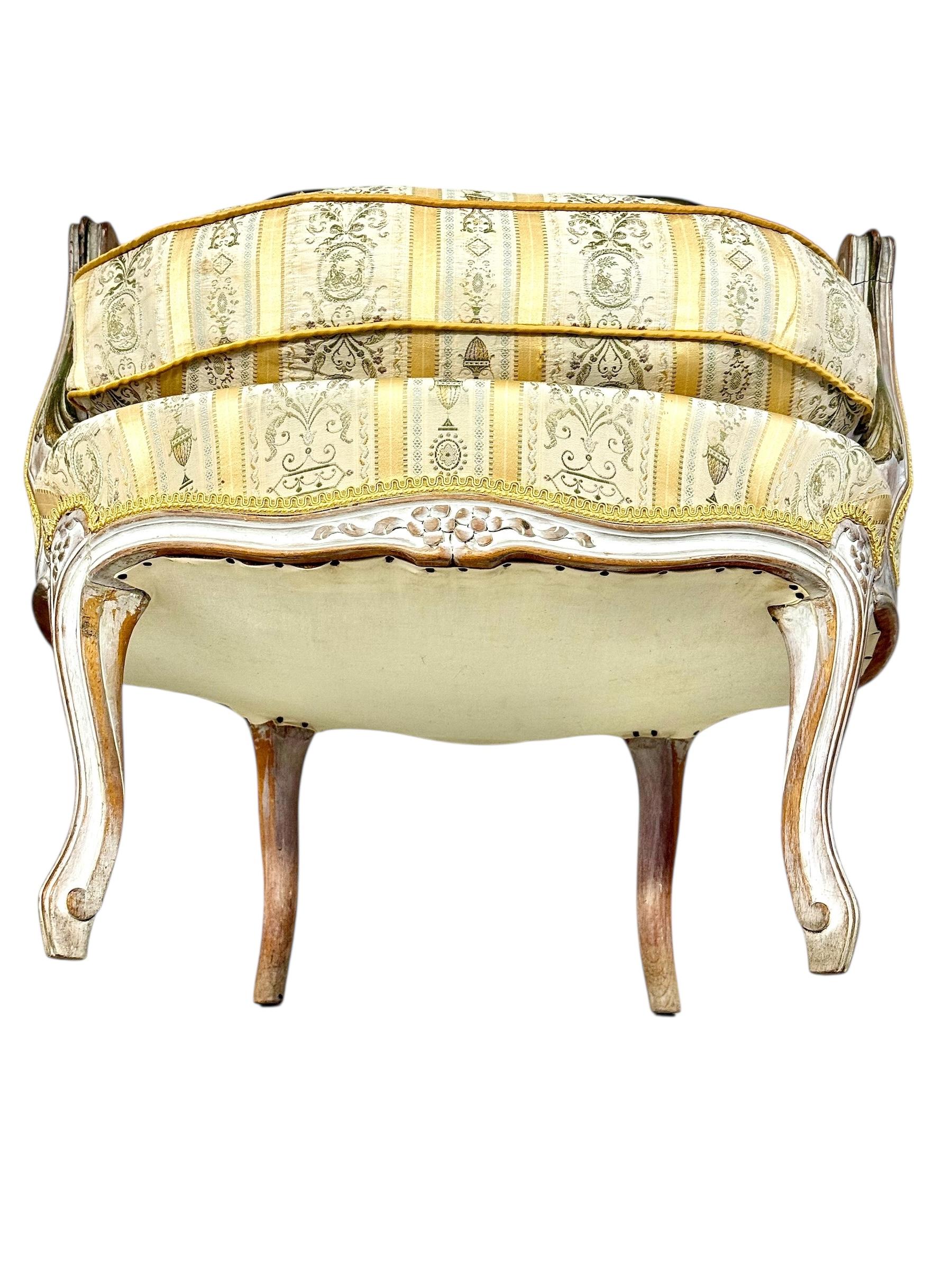 Pair of 19th c. French Louis XVI Style Bergères with Silk Blend Satin Upholstery For Sale 15