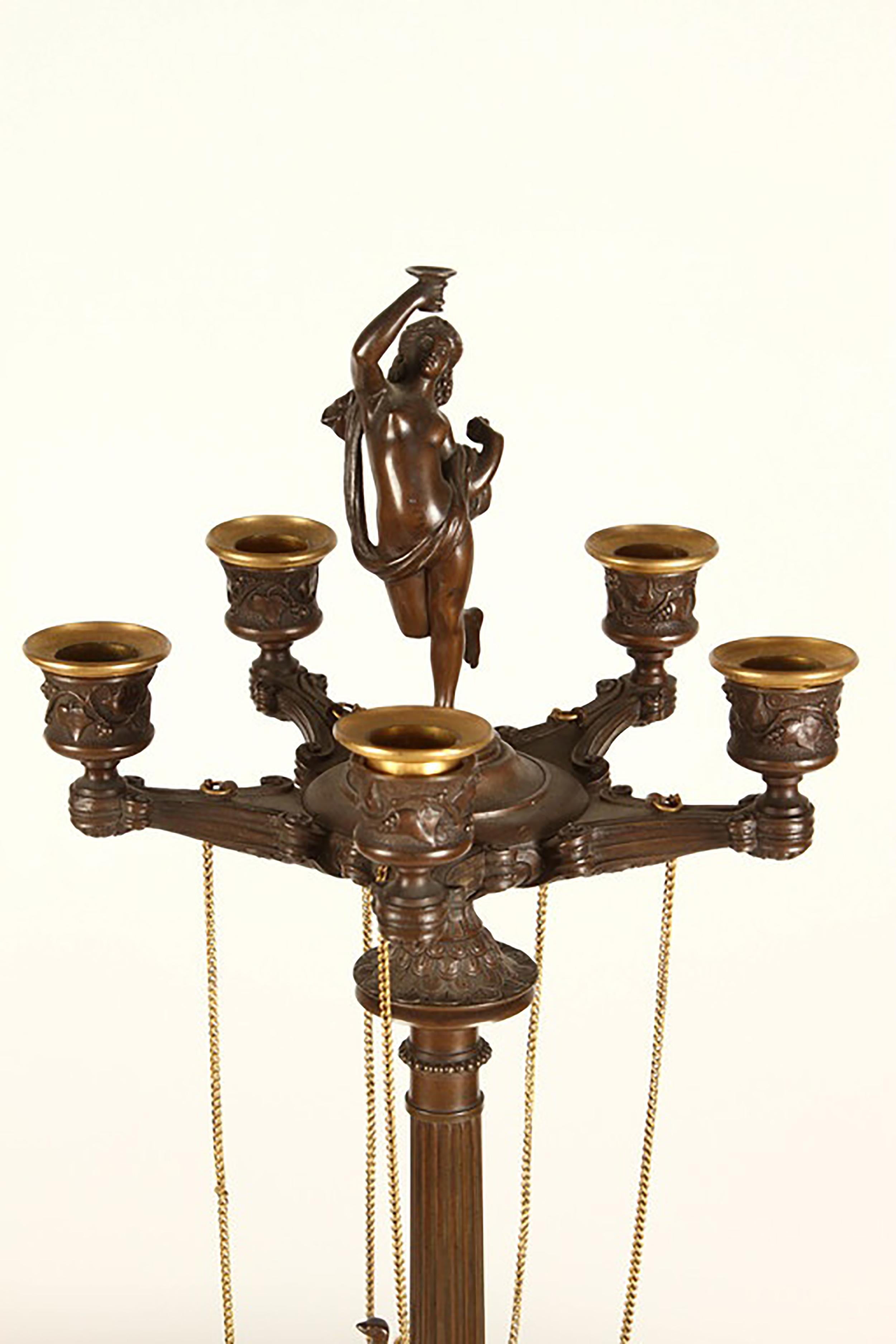 Pair of 19th Century French Neoclassical Bronze Candelabra In Good Condition In Pasadena, CA
