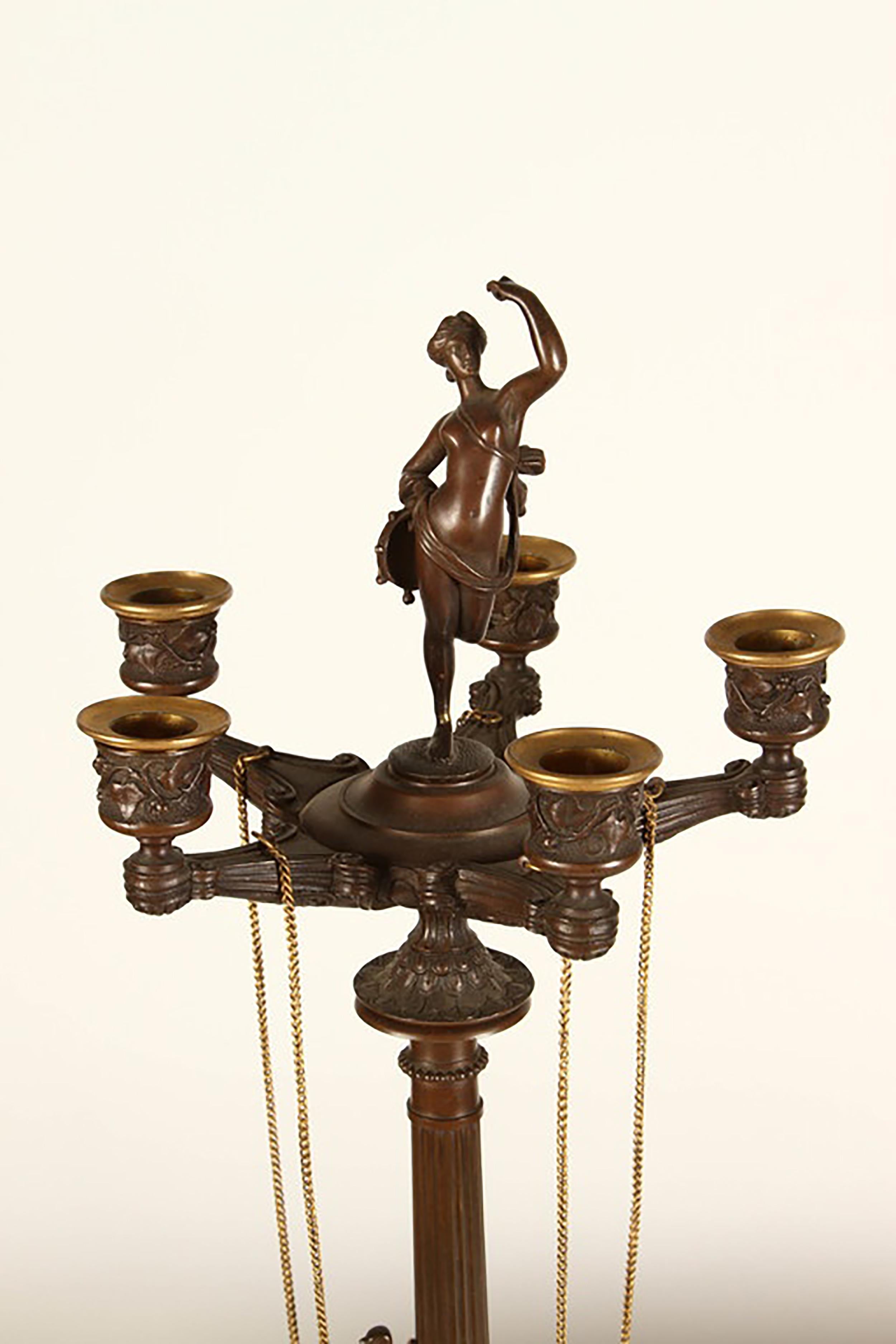 Pair of 19th Century French Neoclassical Bronze Candelabra 3