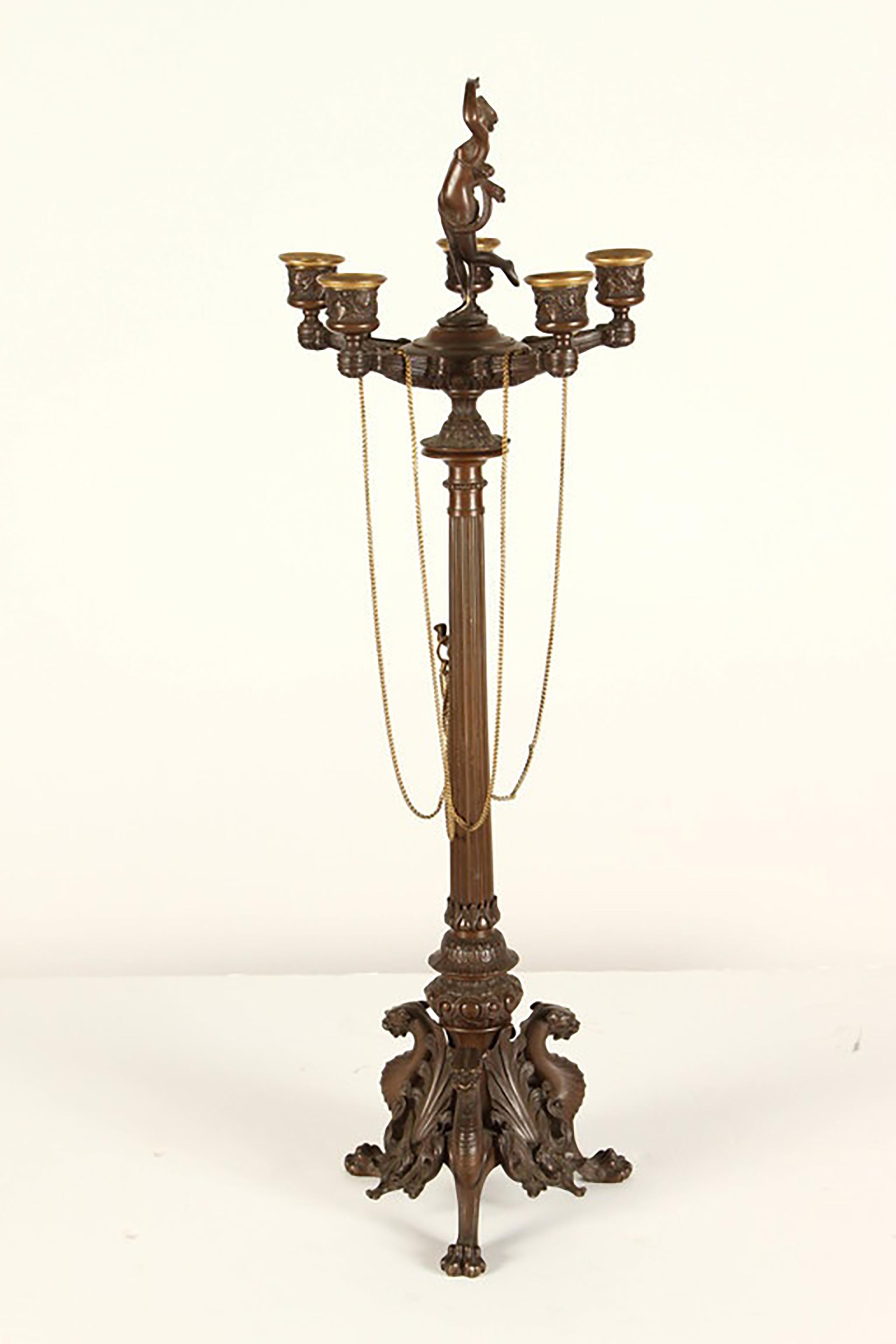 Pair of 19th Century French Neoclassical Bronze Candelabra 5