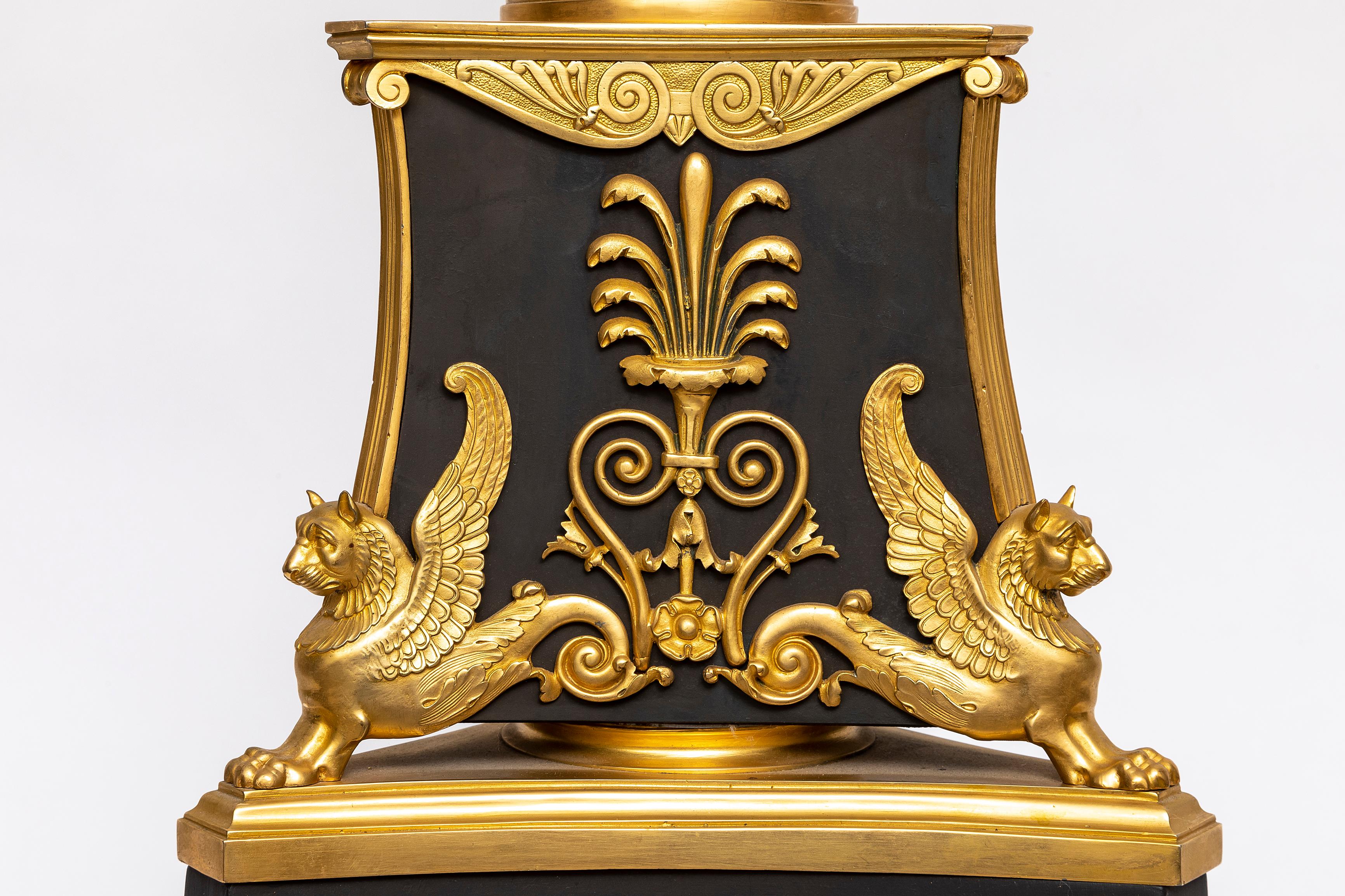 Paire de torchères/lampes de sol françaises du 19e siècle en bronze doré et patiné en vente 1