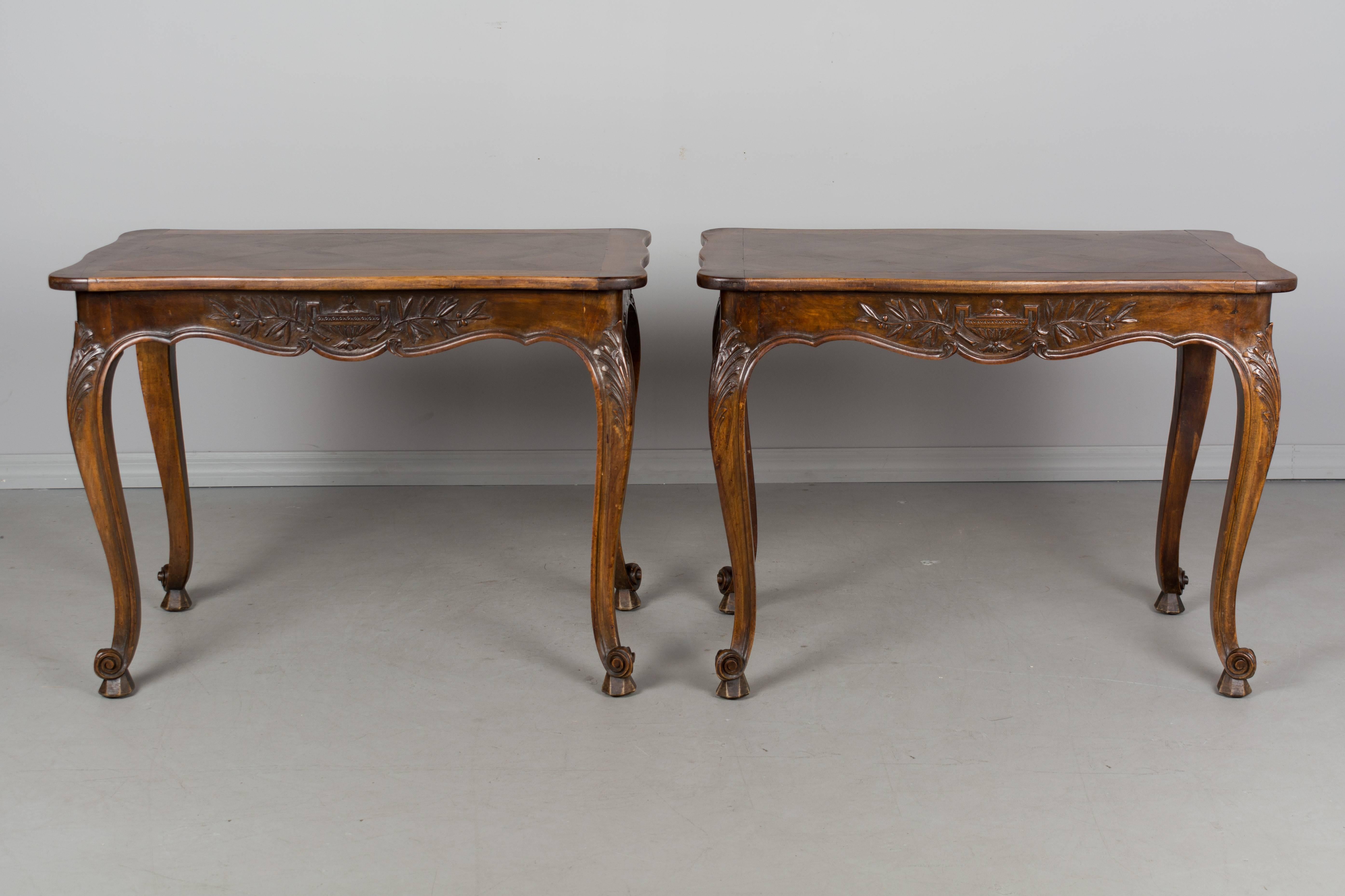 Louis XV Pair of 19th Century French Parquet Top Tables