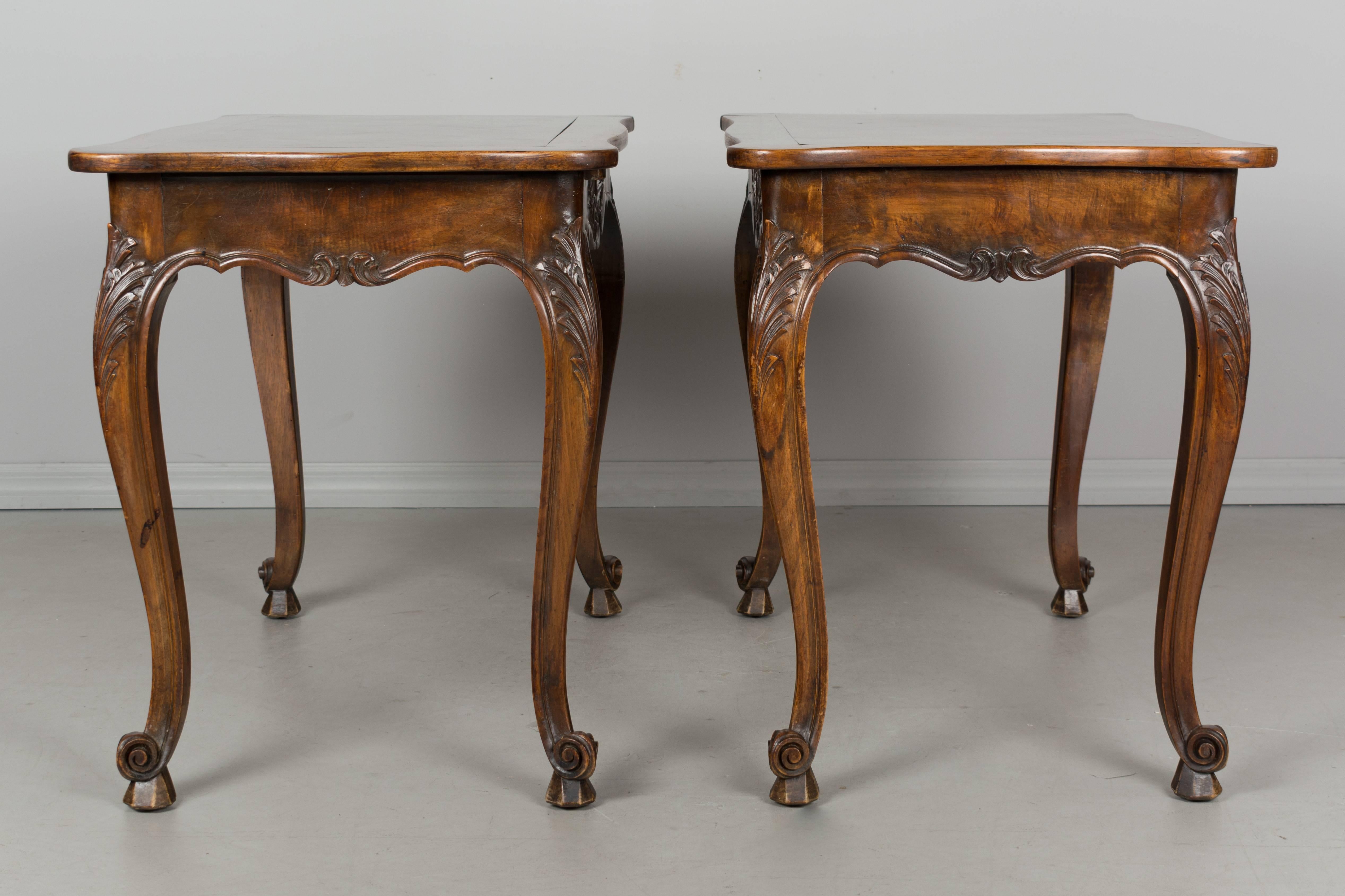 Hand-Carved Pair of 19th Century French Parquet Top Tables