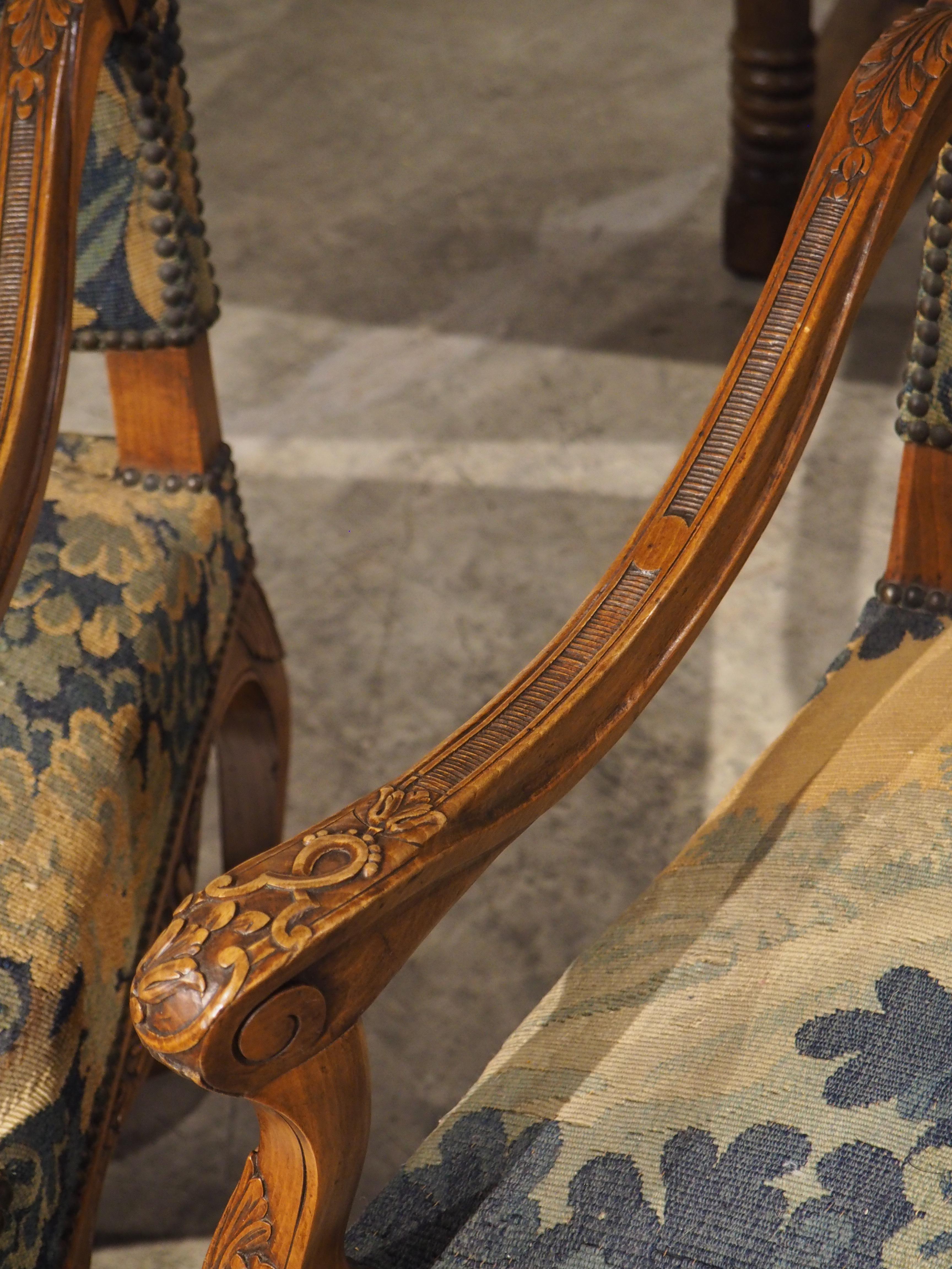 Paar französische Sessel im Regence-Stil des 19. Jh. mit Verdure-Tapisserie-Polsterung im Angebot 3