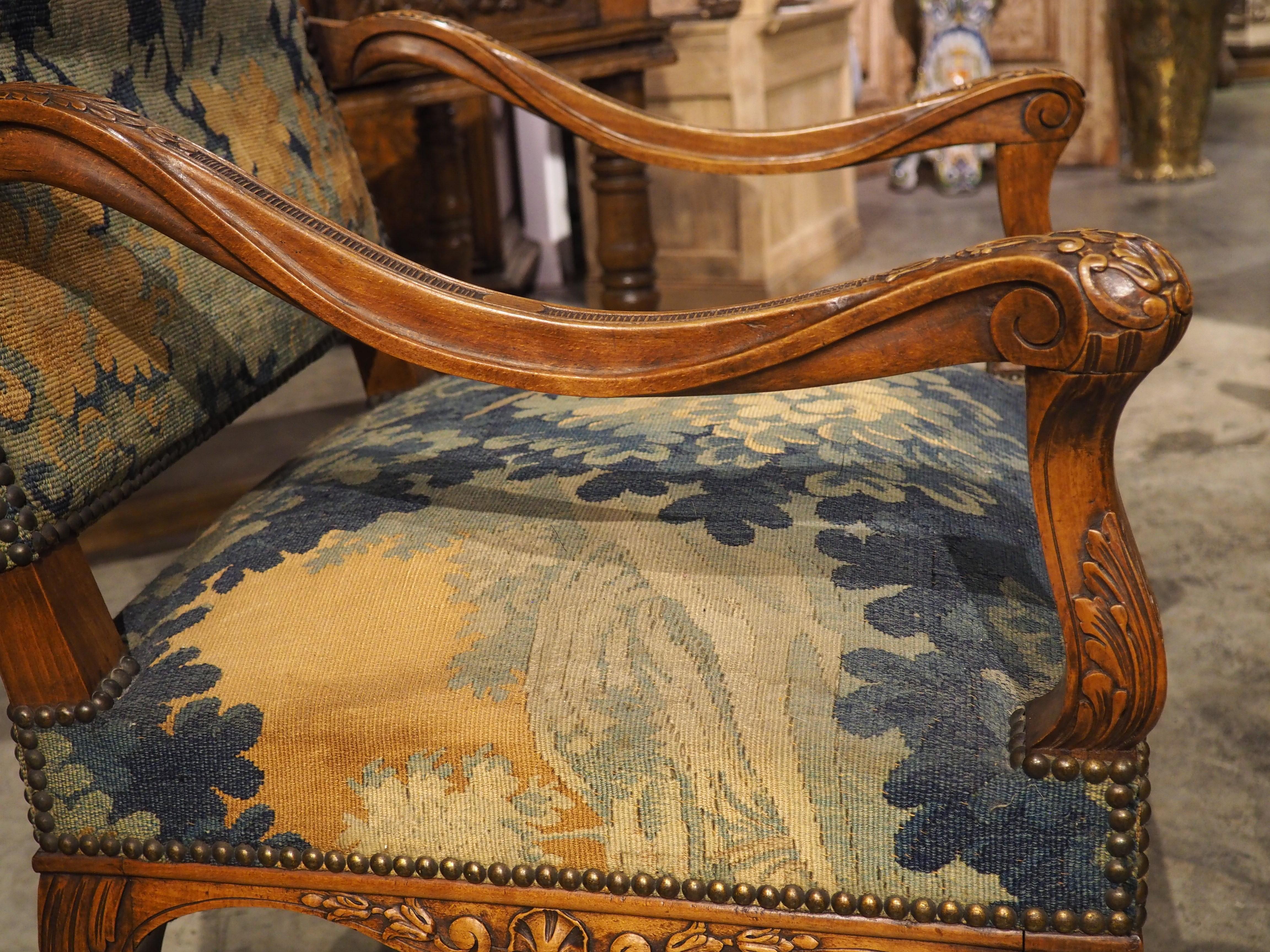 Paar französische Sessel im Regence-Stil des 19. Jh. mit Verdure-Tapisserie-Polsterung im Angebot 6