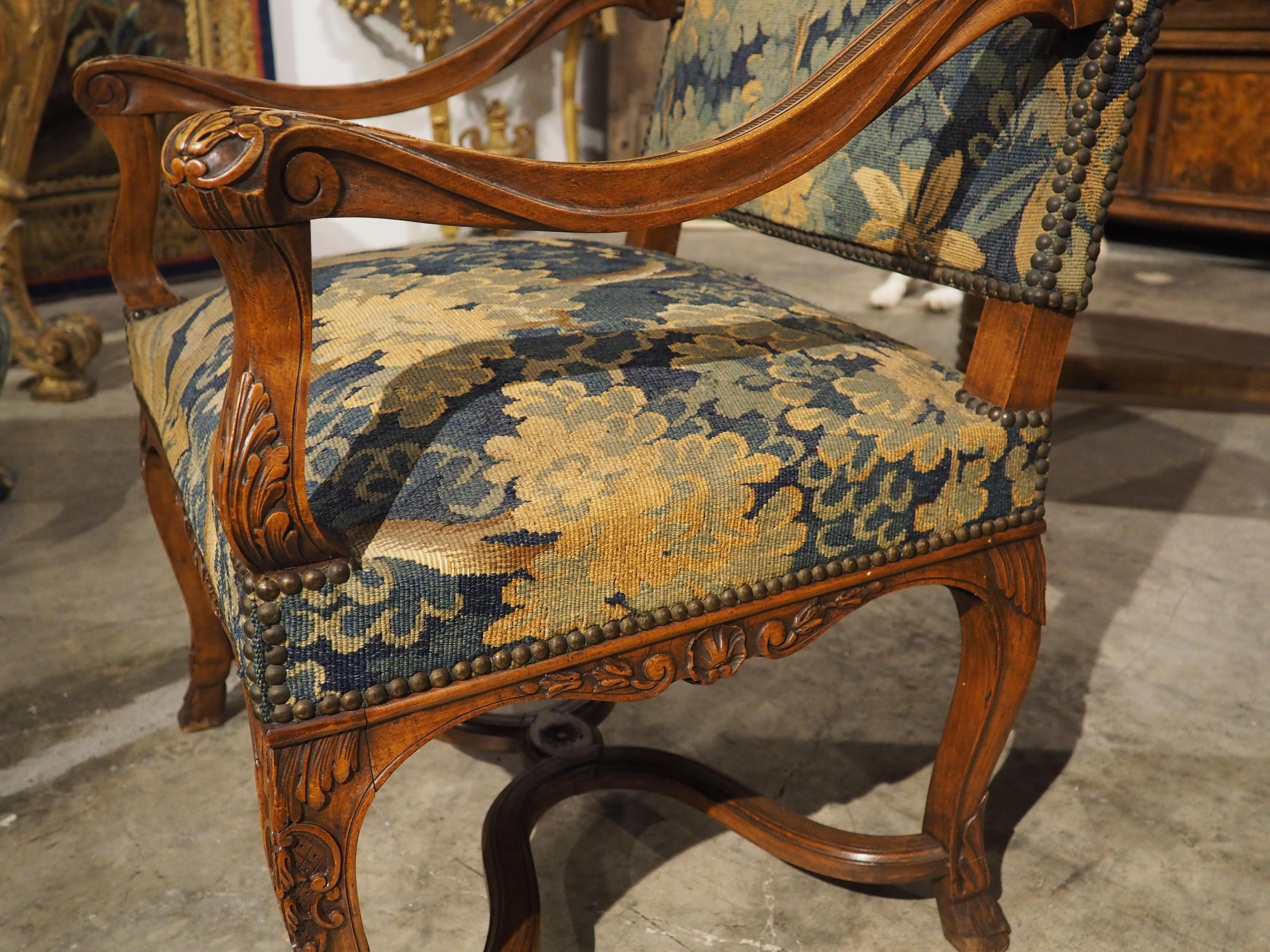 Paar französische Sessel im Regence-Stil des 19. Jh. mit Verdure-Tapisserie-Polsterung im Angebot 9
