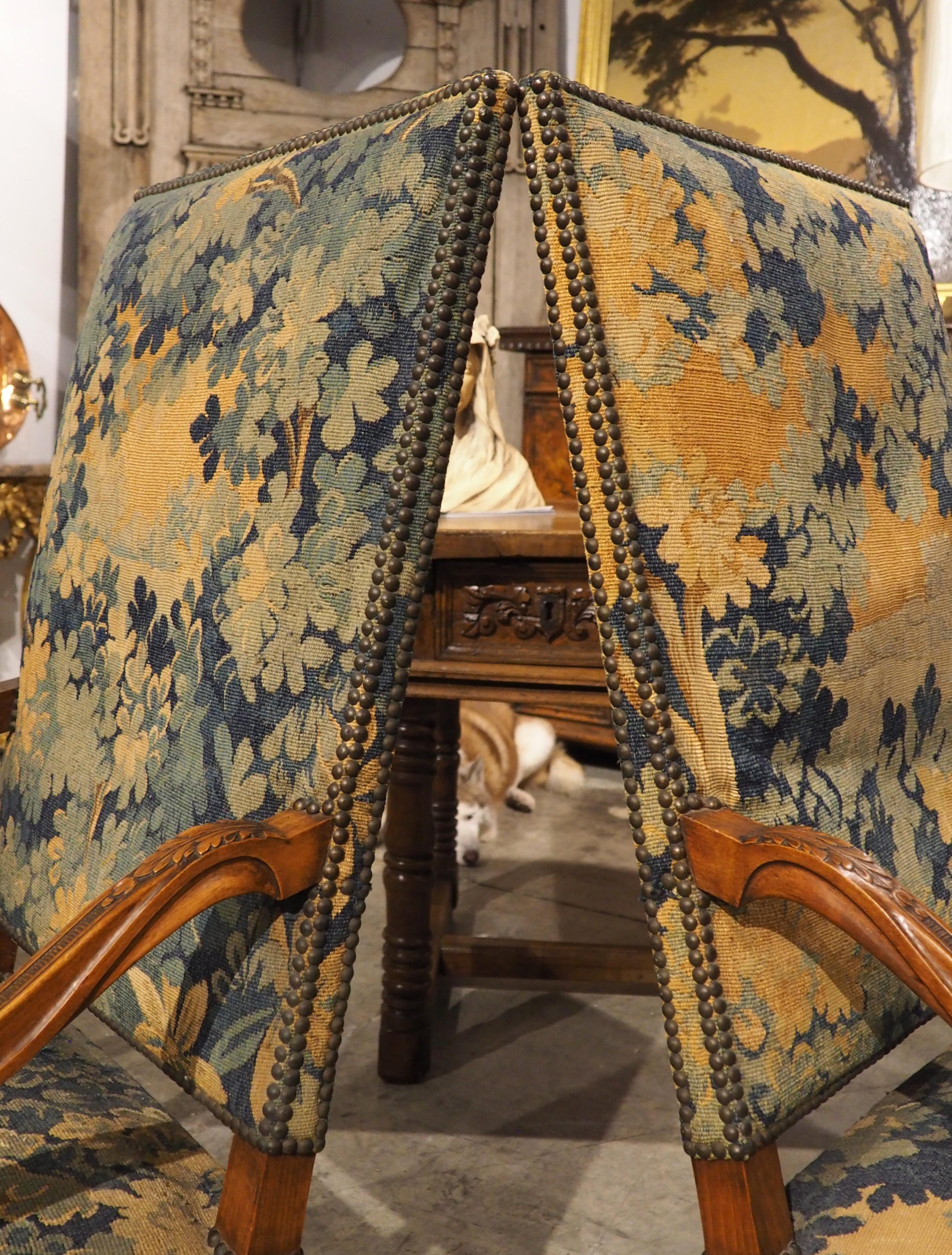 Paar französische Sessel im Regence-Stil des 19. Jh. mit Verdure-Tapisserie-Polsterung im Angebot 10