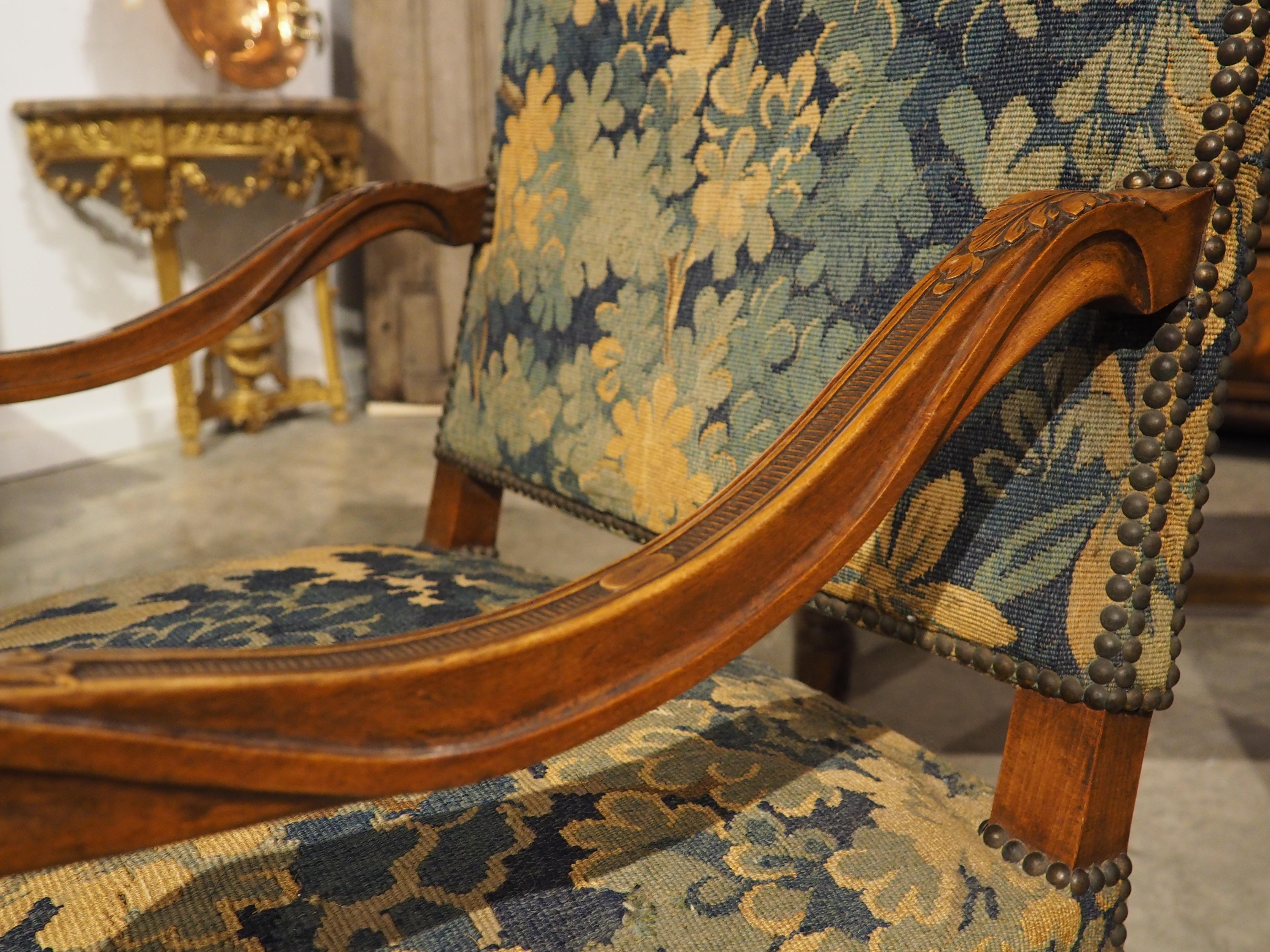 Paar französische Sessel im Regence-Stil des 19. Jh. mit Verdure-Tapisserie-Polsterung im Angebot 11