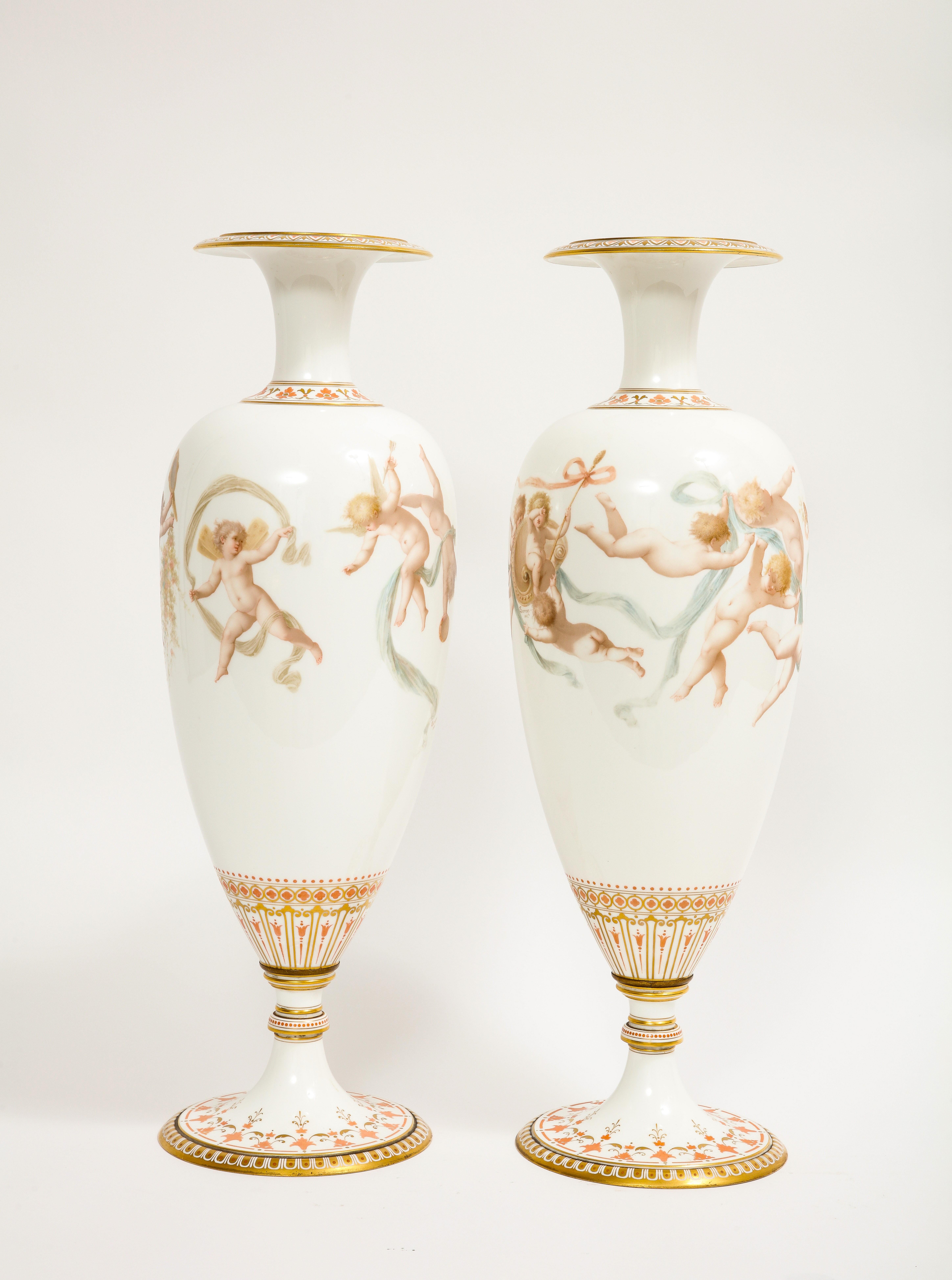 Pair of 19th C. French Sevres Porcelain Vases W/ Cupids, Signed E. Sieffert 4