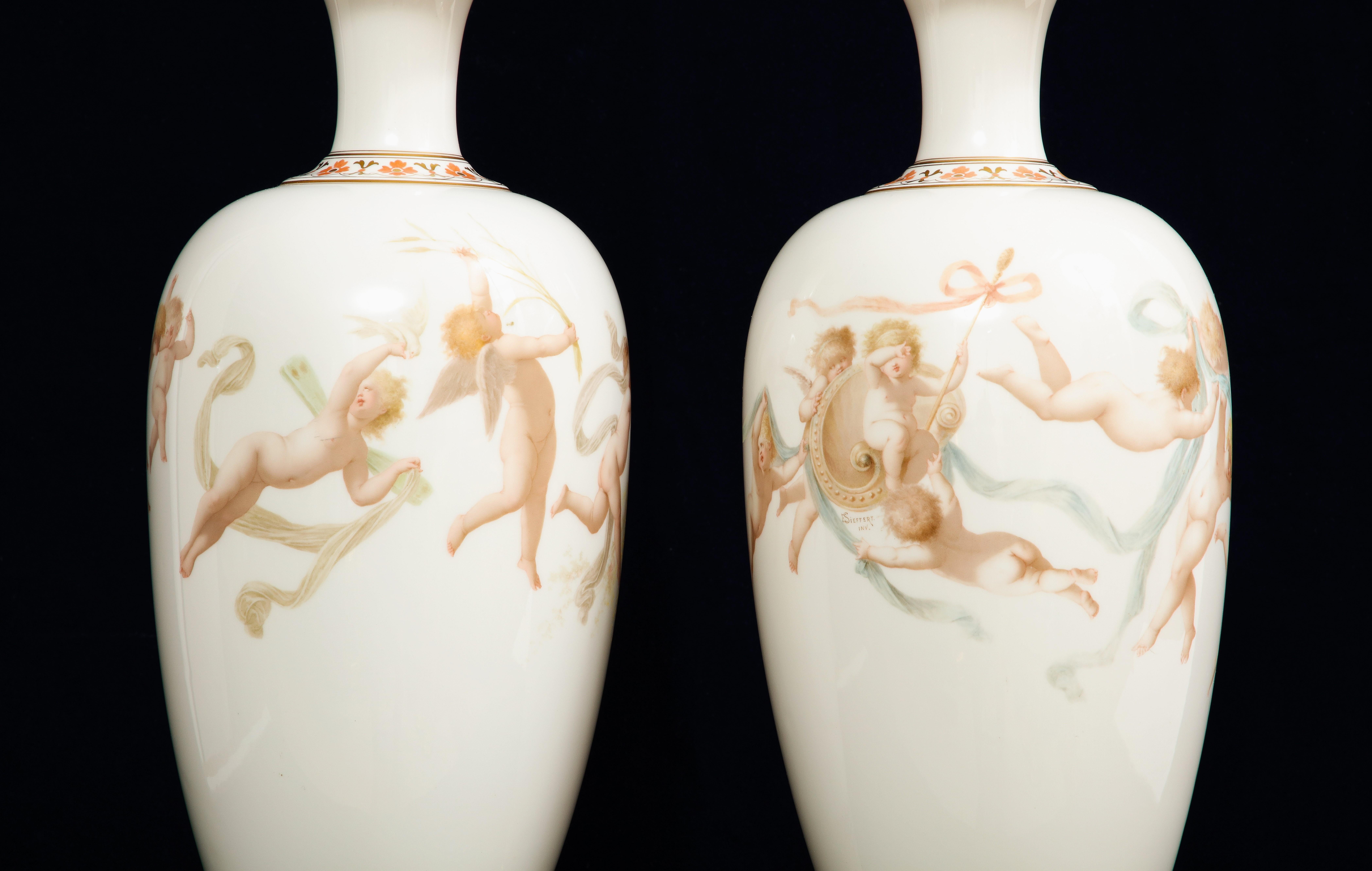 Pair of 19th C. French Sevres Porcelain Vases W/ Cupids, Signed E. Sieffert 5
