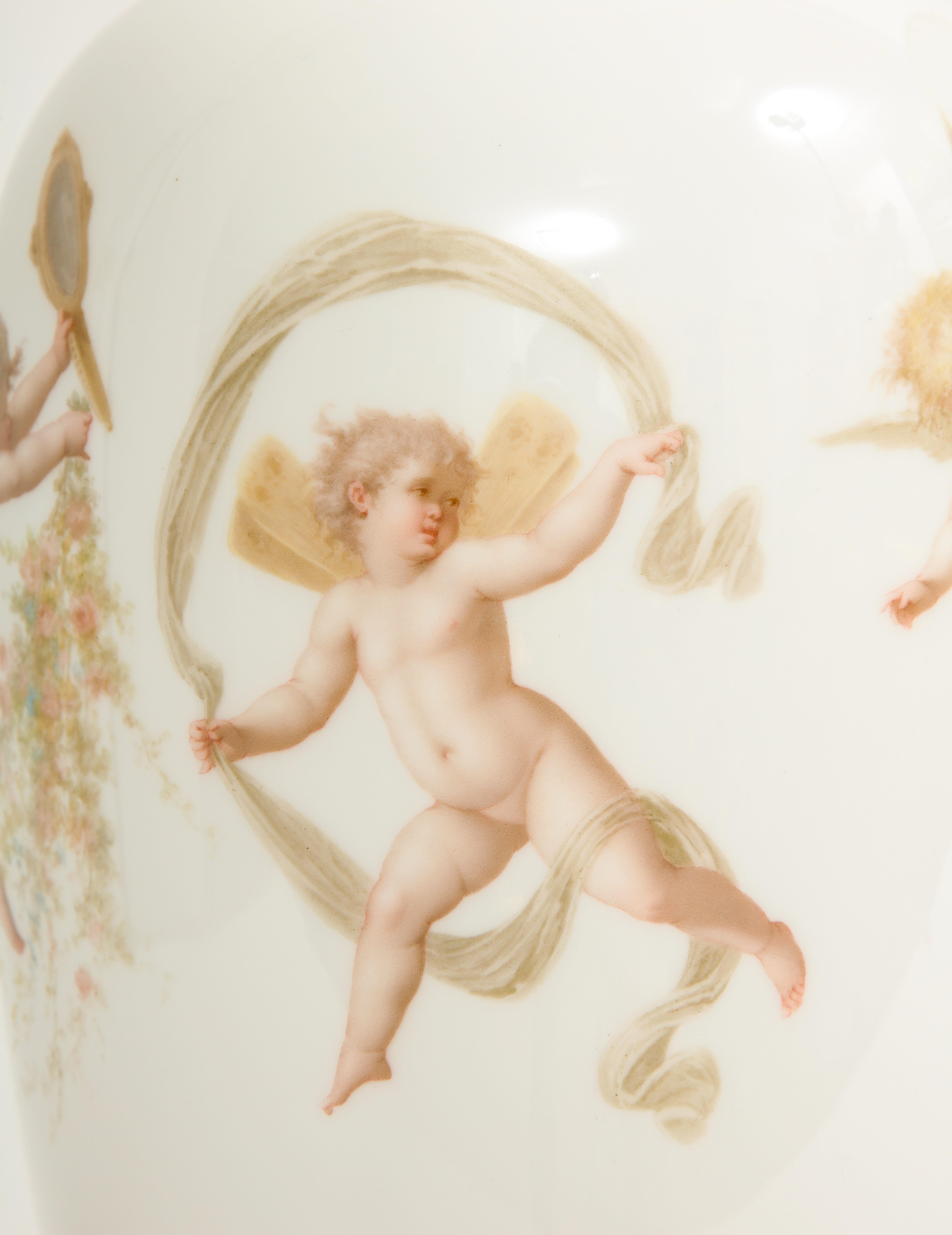 Pair of 19th C. French Sevres Porcelain Vases W/ Cupids, Signed E. Sieffert 8