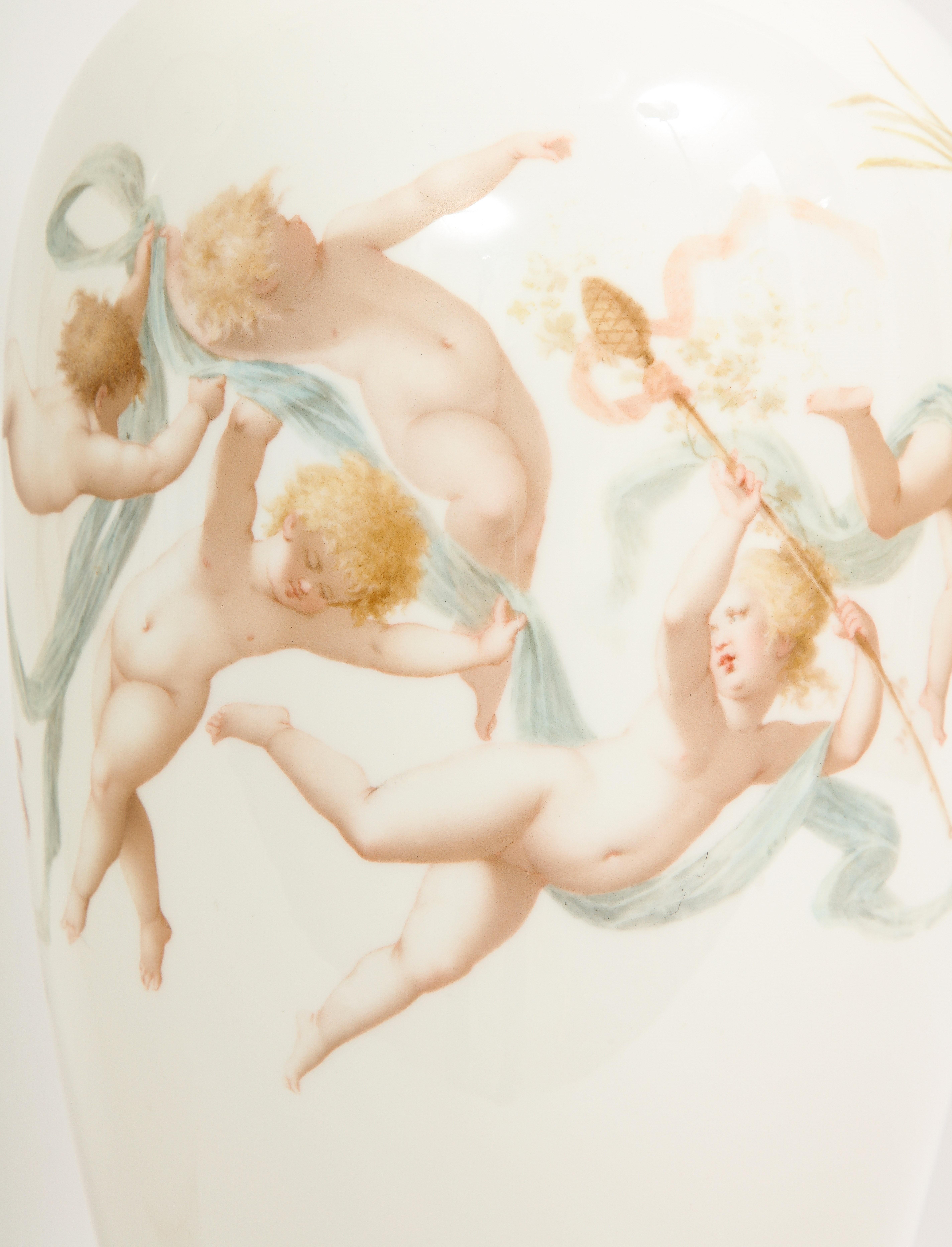 Pair of 19th C. French Sevres Porcelain Vases W/ Cupids, Signed E. Sieffert 9