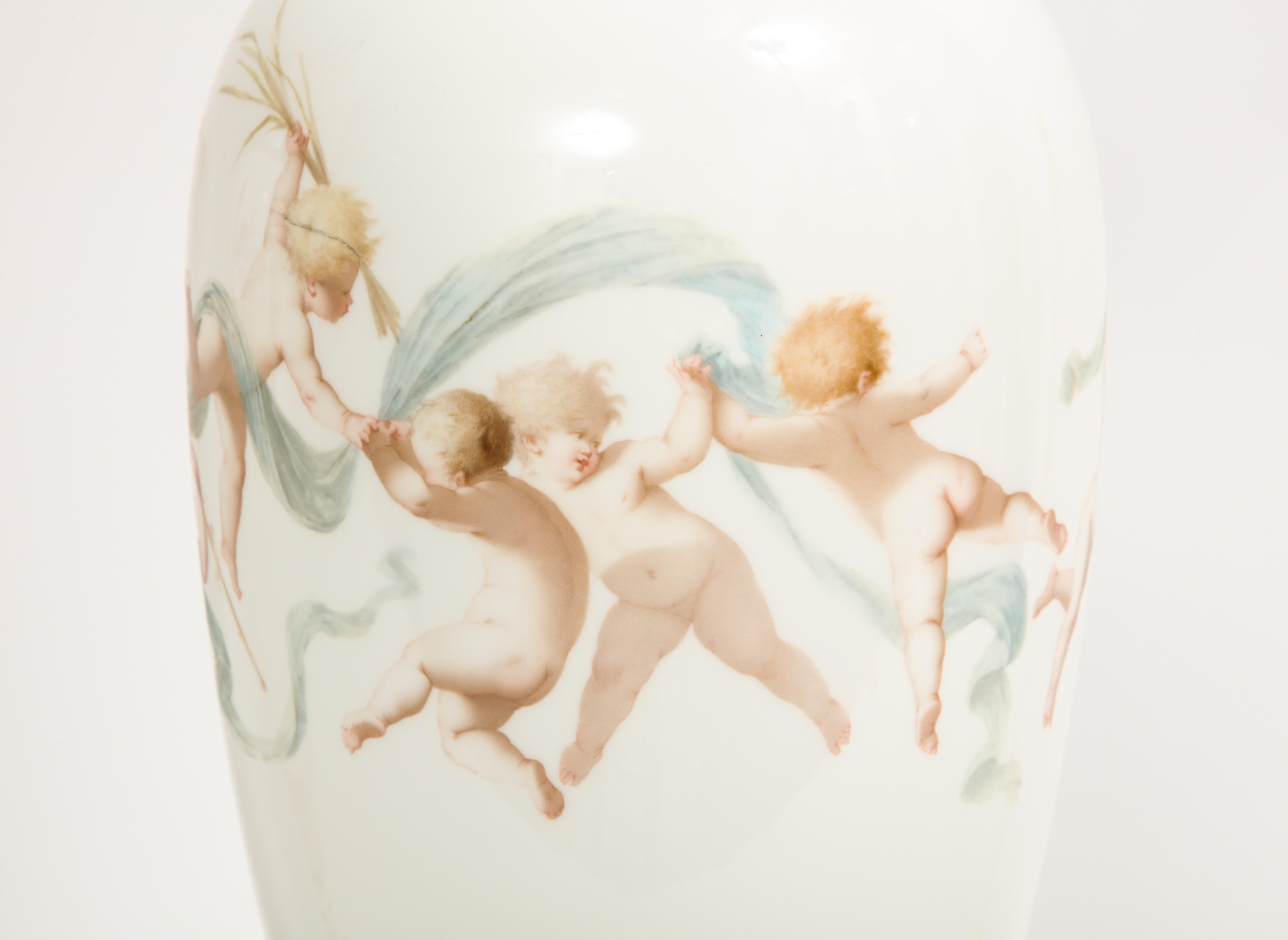 Pair of 19th C. French Sevres Porcelain Vases W/ Cupids, Signed E. Sieffert 10