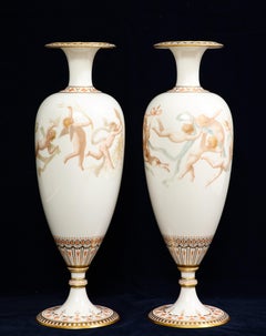 Pair of 19th C. French Sevres Porcelain Vases W/ Cupids, Signed E. Sieffert