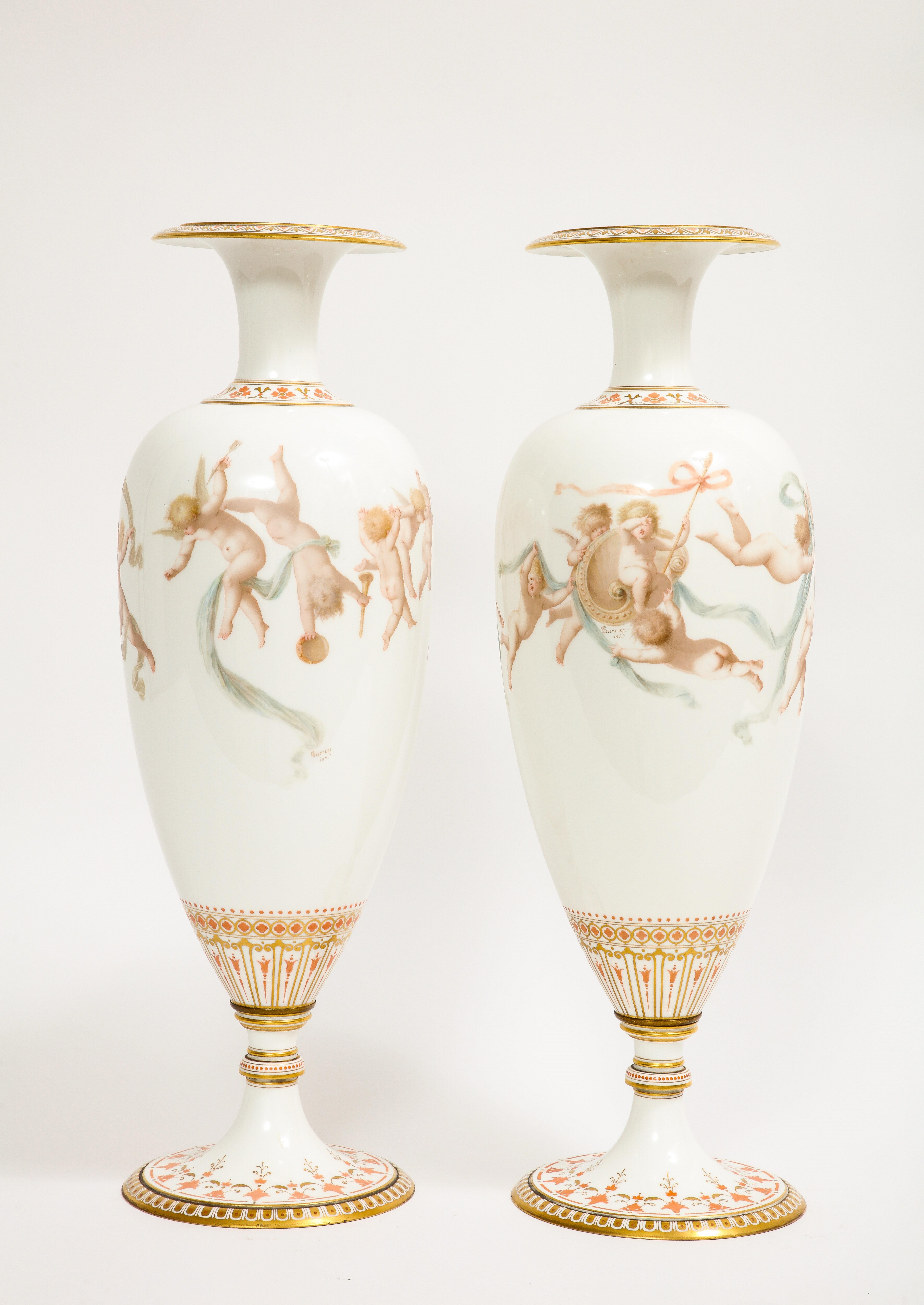 Pair of 19th C. French Sevres Porcelain Vases W/ Cupids, Signed E. Sieffert 2