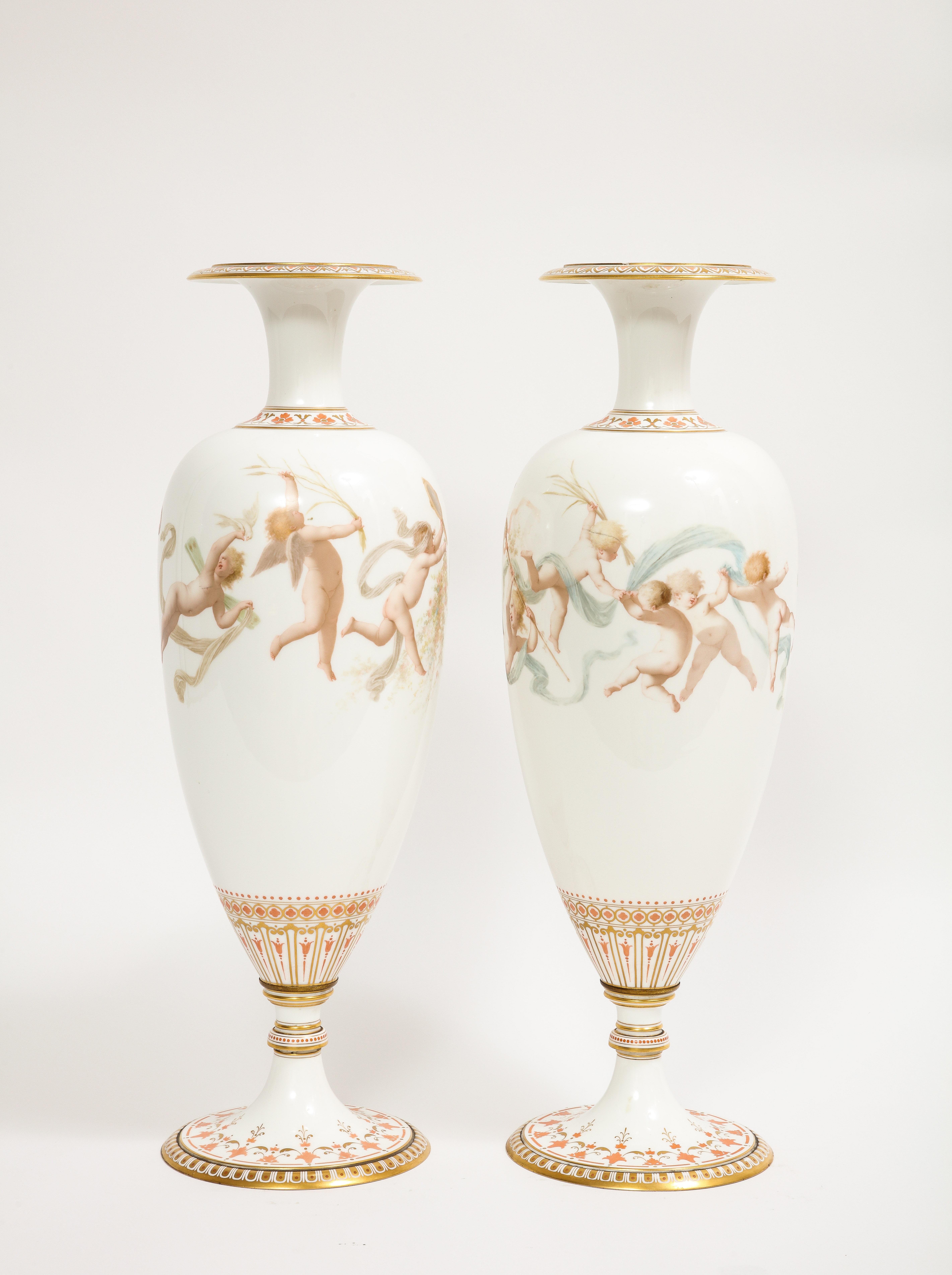 Pair of 19th C. French Sevres Porcelain Vases W/ Cupids, Signed E. Sieffert 3