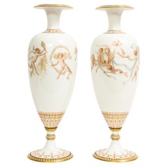 Pair of 19th C. French Sevres Porcelain Vases W/ Cupids, Signed E. Sieffert