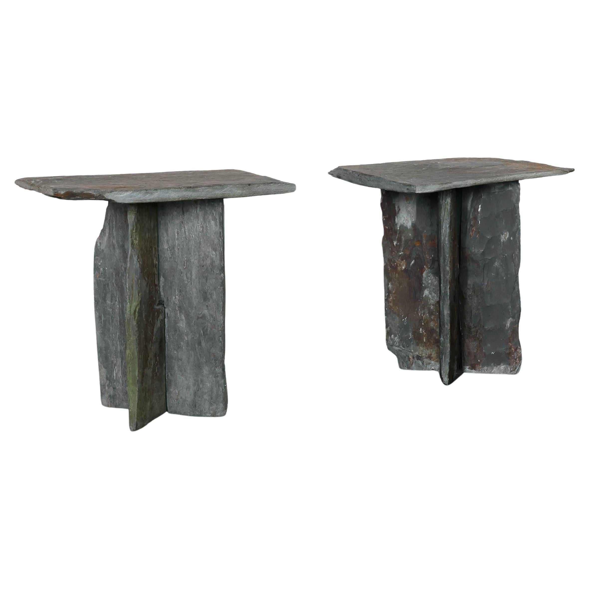 Pair of 19th C. French Slate Side Tables For Sale