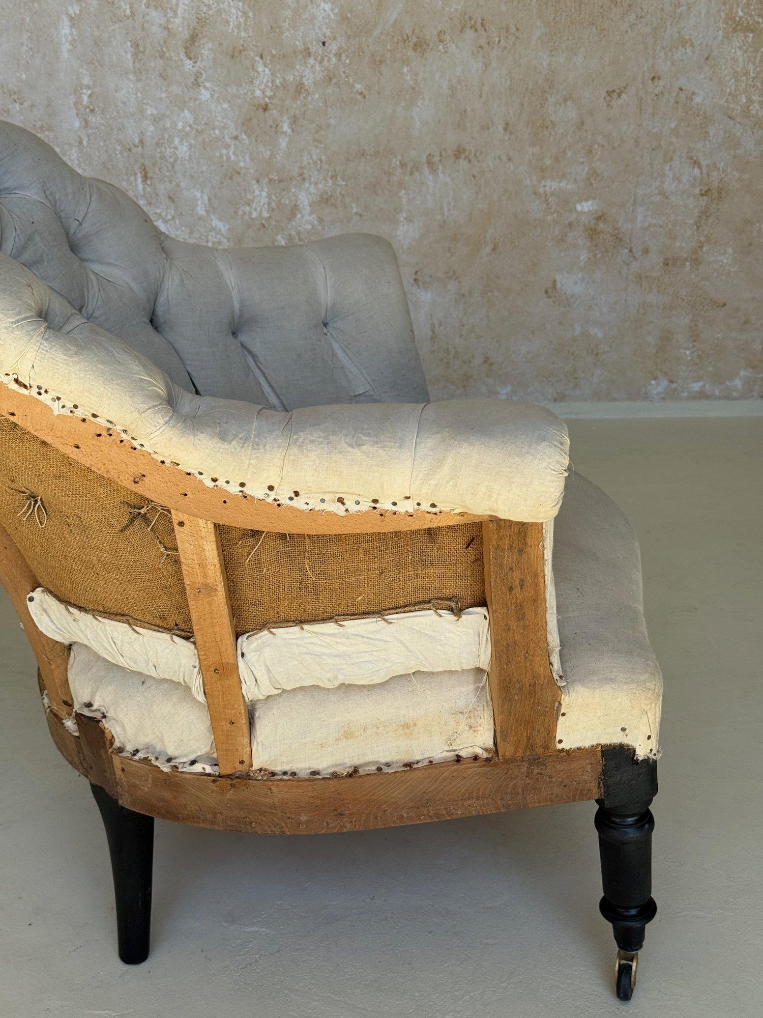 Pair of 19th C French Small Scale Napoleon III Armchairs with Diamond Tufting For Sale 6