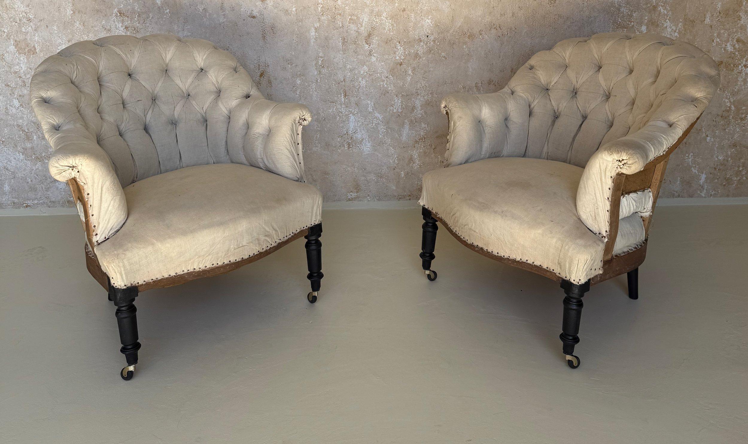 Pair of 19th C French Small Scale Napoleon III Armchairs with Diamond Tufting For Sale 14