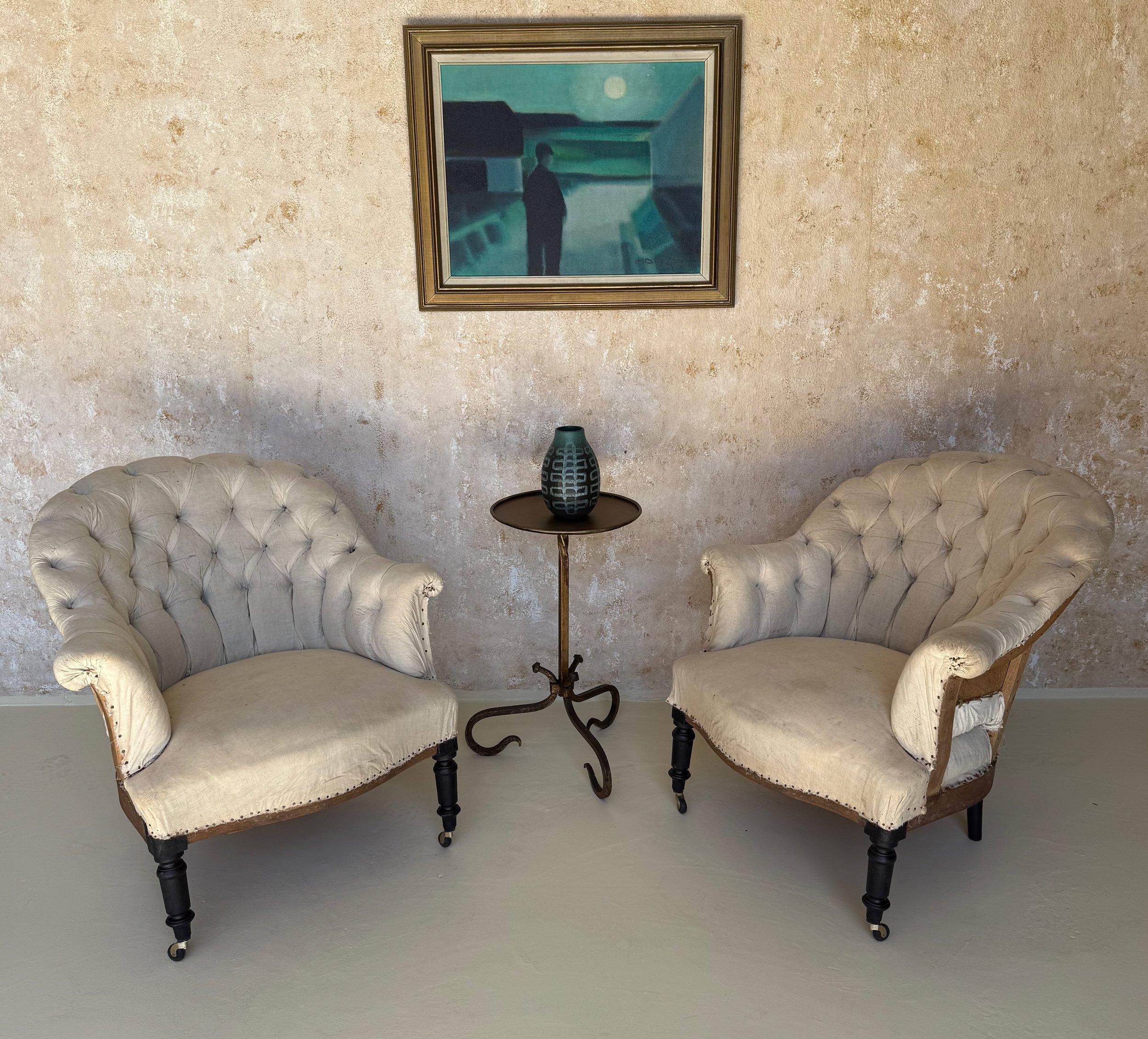 Pair of 19th C French Small Scale Napoleon III Armchairs with Diamond Tufting In Good Condition For Sale In Buchanan, NY