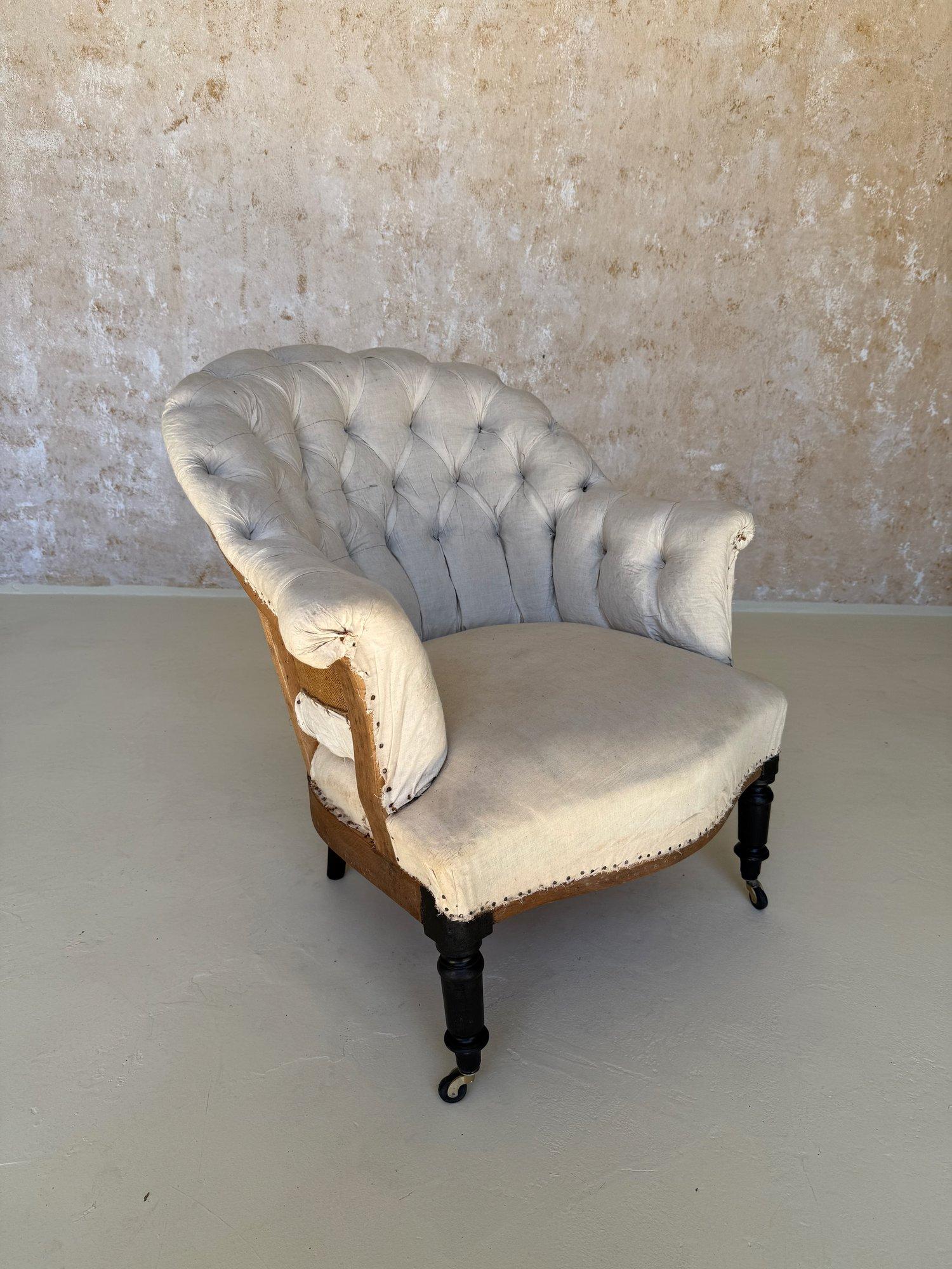 19th Century Pair of 19th C French Small Scale Napoleon III Armchairs with Diamond Tufting For Sale