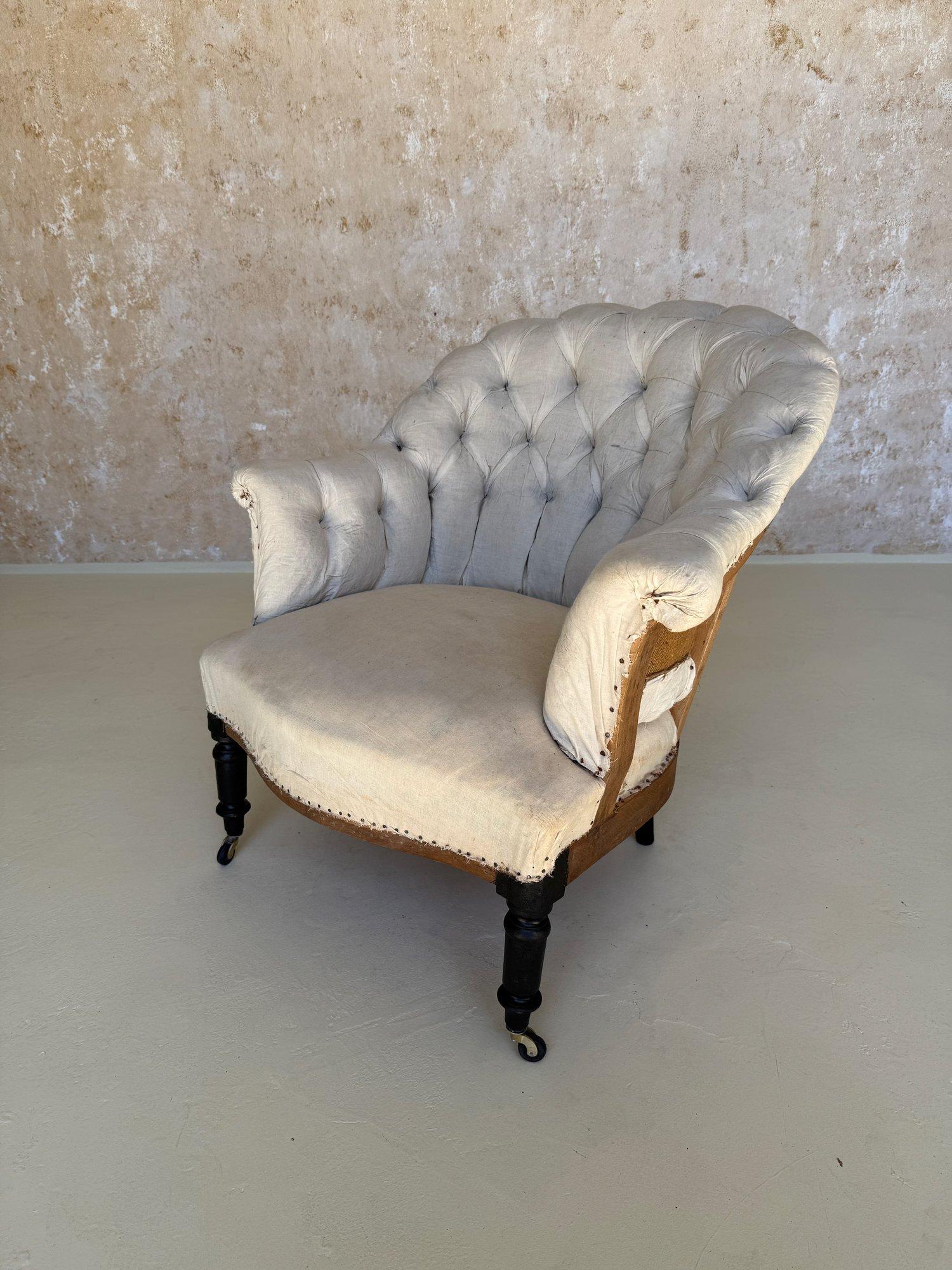 Upholstery Pair of 19th C French Small Scale Napoleon III Armchairs with Diamond Tufting For Sale