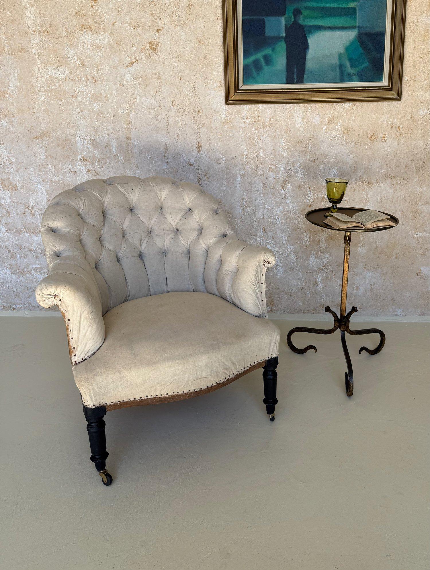 Pair of 19th C French Small Scale Napoleon III Armchairs with Diamond Tufting For Sale 2