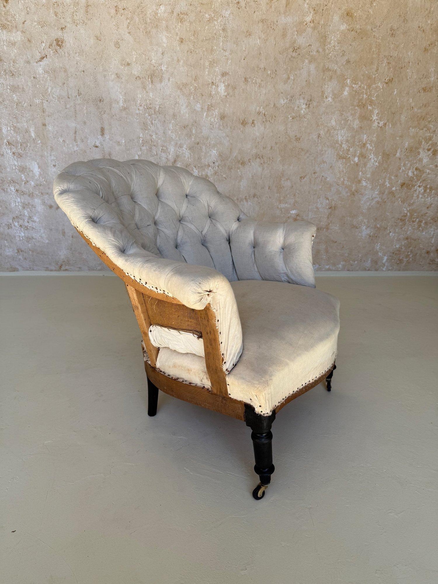 Pair of 19th C French Small Scale Napoleon III Armchairs with Diamond Tufting For Sale 3
