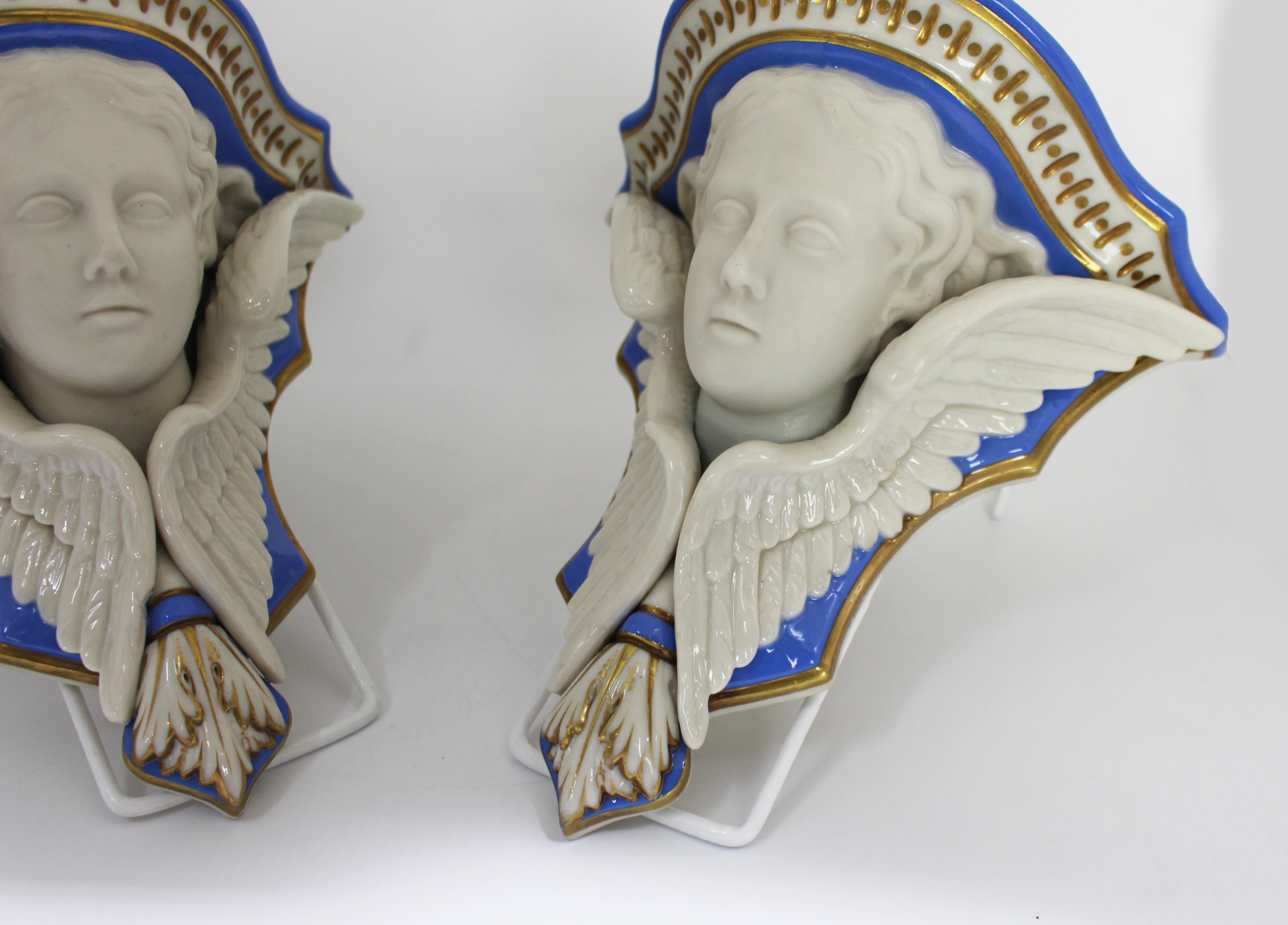 Pair of 19th c. Grainger & Co Porcelain Putti Wall Brackets 1