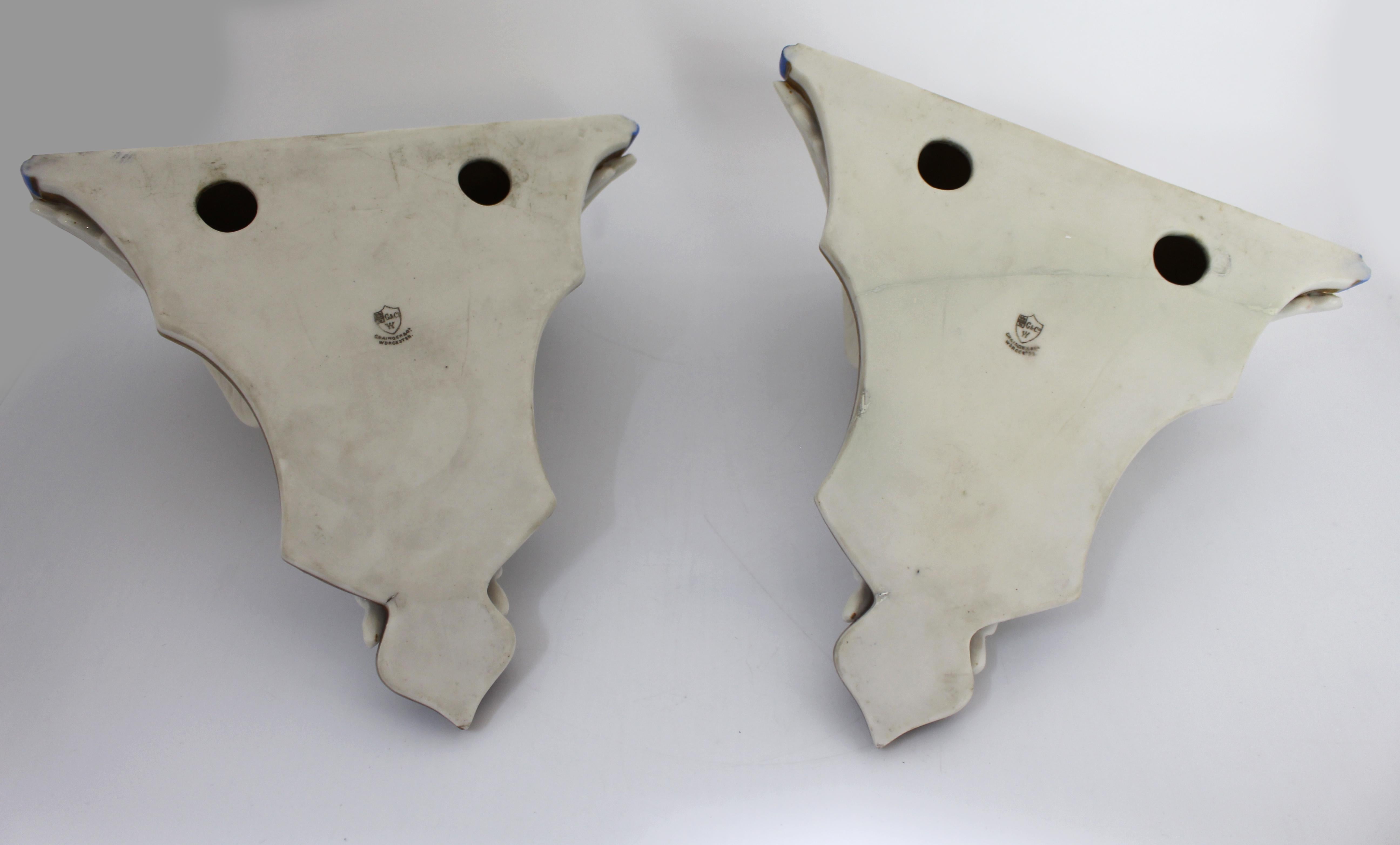 Pair of 19th c. Grainger & Co Porcelain Putti Wall Brackets 4