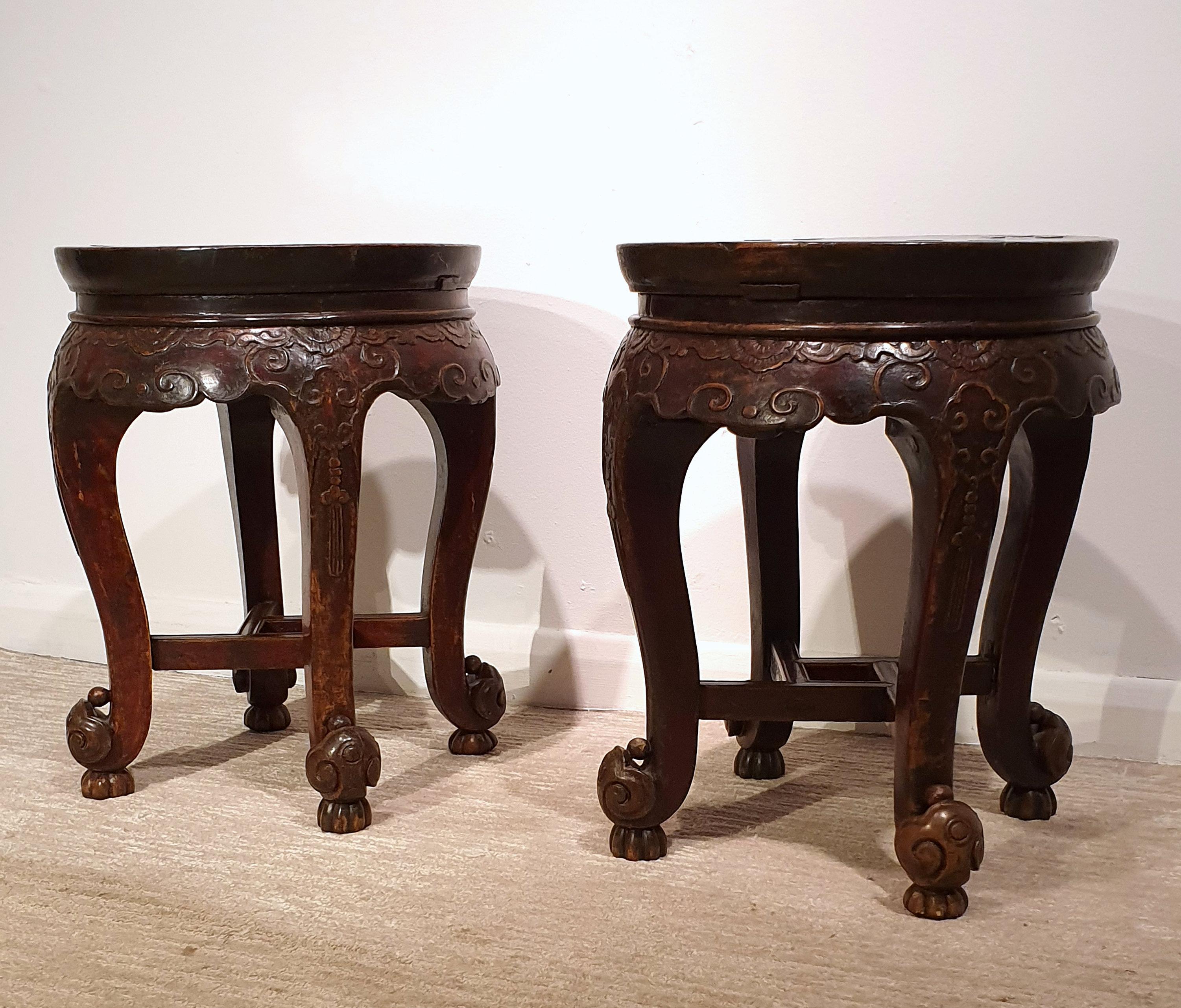 Hand-Carved Pair of 19th Century Hardwood Chinese Stands