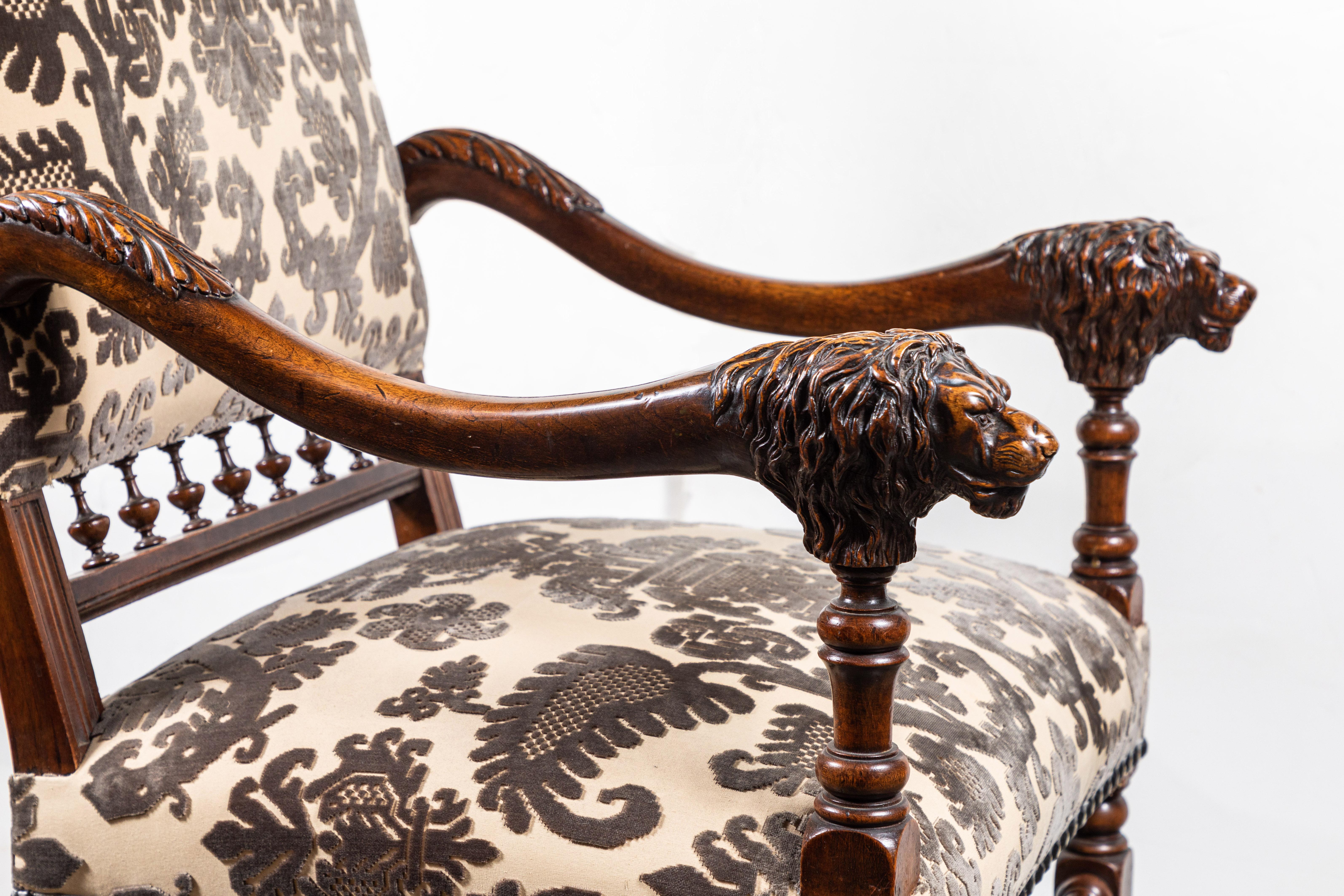 Hand-Carved Pair 19th Century Hall Chairs For Sale