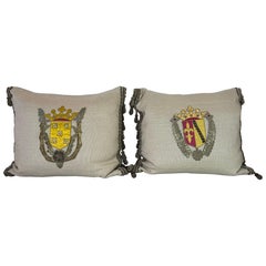Pair of 19th C. Italian Appliqued Shield Pillows by Melissa Levinson Pair of 19th C. Italian Appliqued Shield Pillows by Melissa Levinson