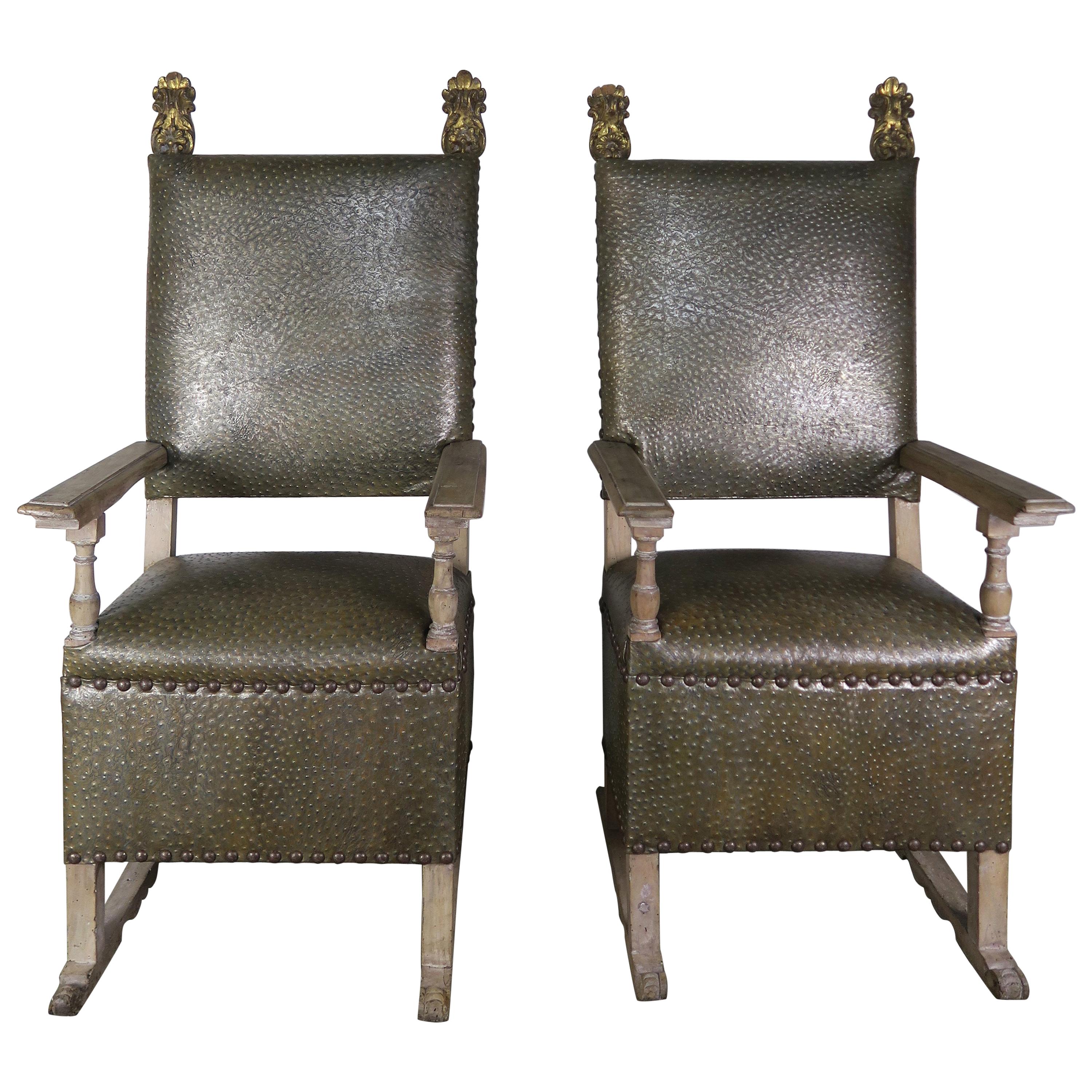 Pair of 19th Century Italian Armchairs with Giltwood Finials