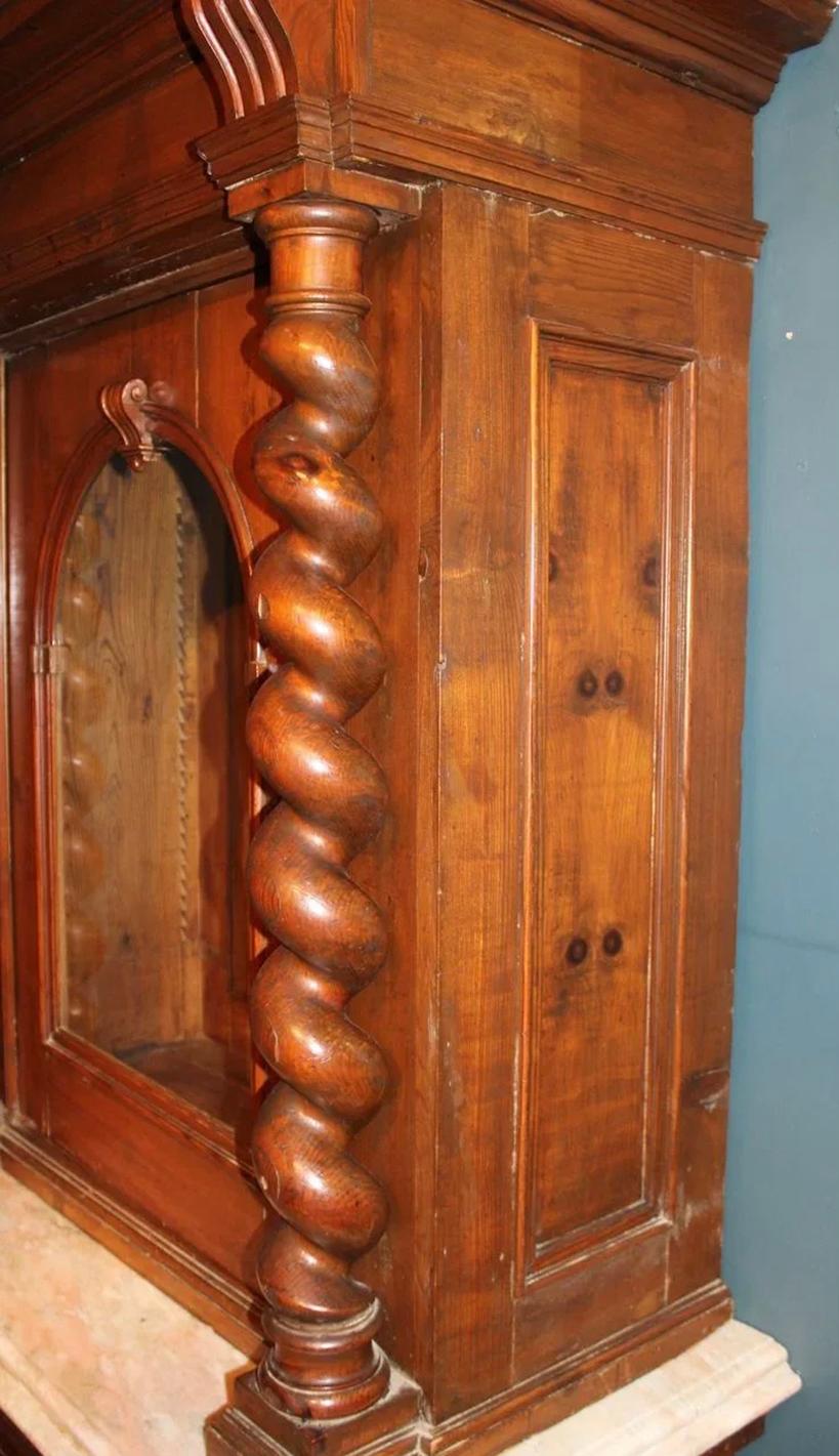 Hand-Carved Pair of 19th c Italian Cabinets with Solomonic Columns For Sale
