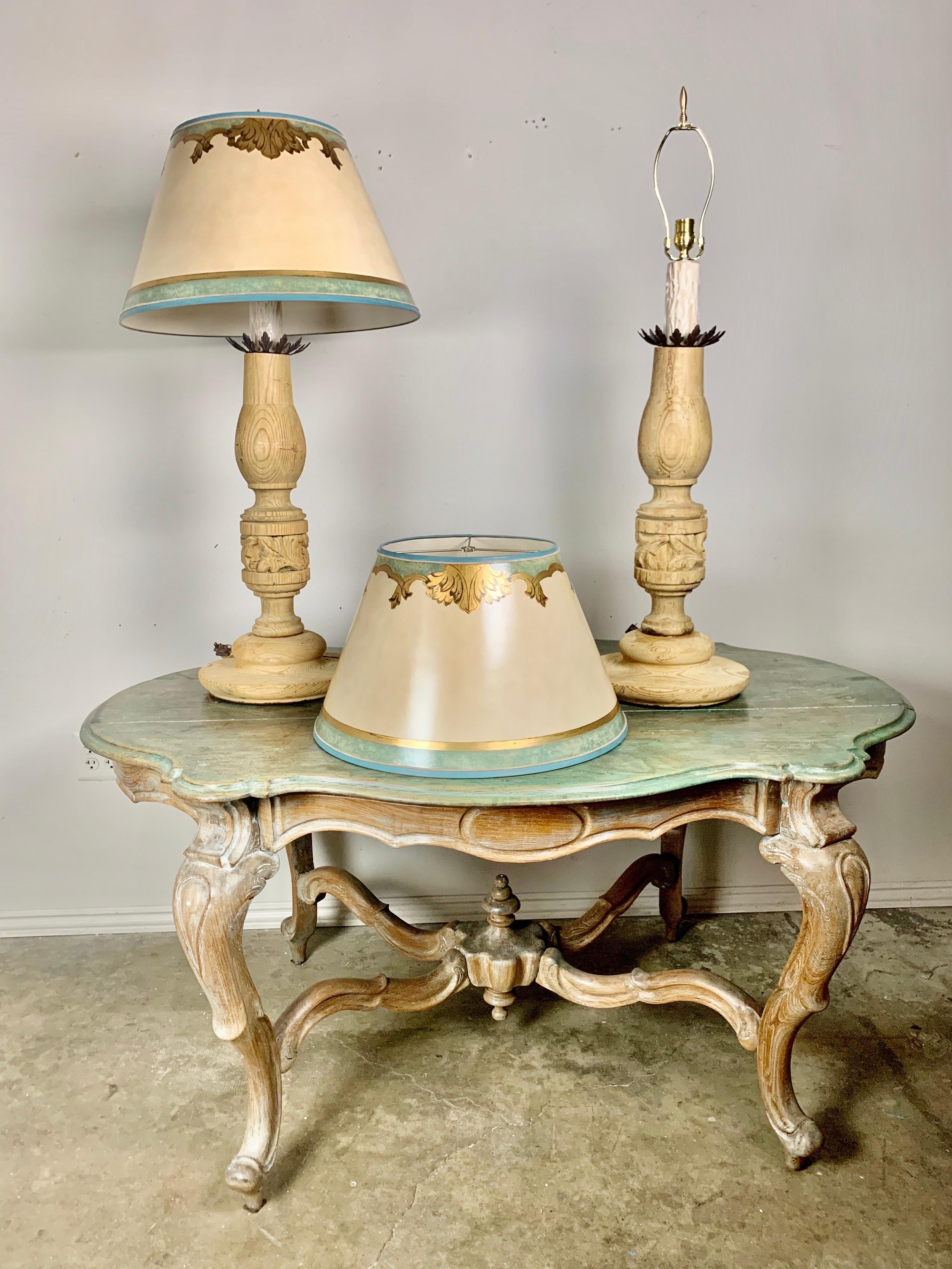Pair of 19th Century Italian Candlestick Lamps with Custom Parchment Shades For Sale 5