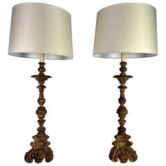 Pair of 19th C. Italian Candlestick Lamps W/ Shades