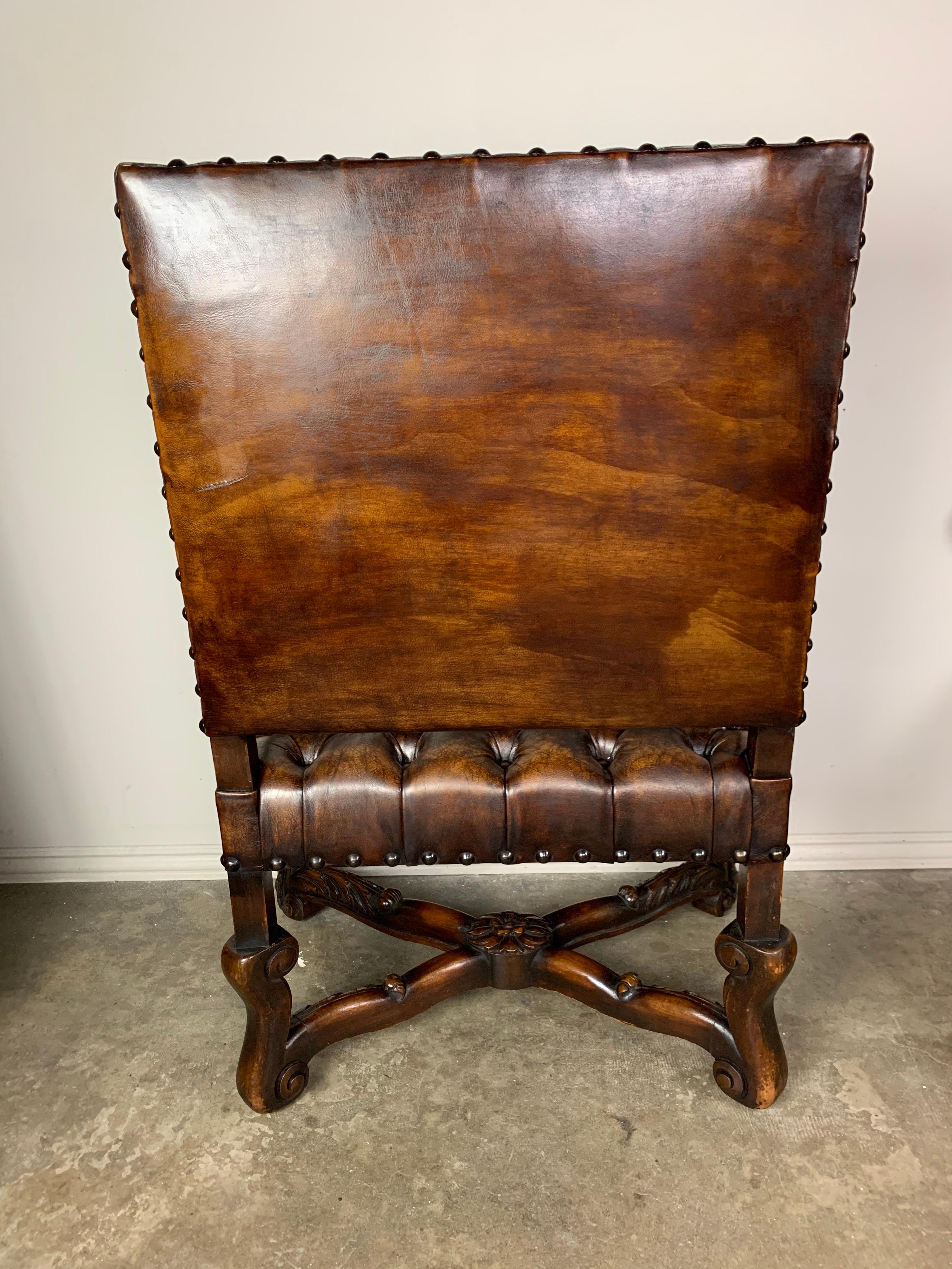 Pair of 19th Century Italian Carved Leather Tufted Armchairs 6